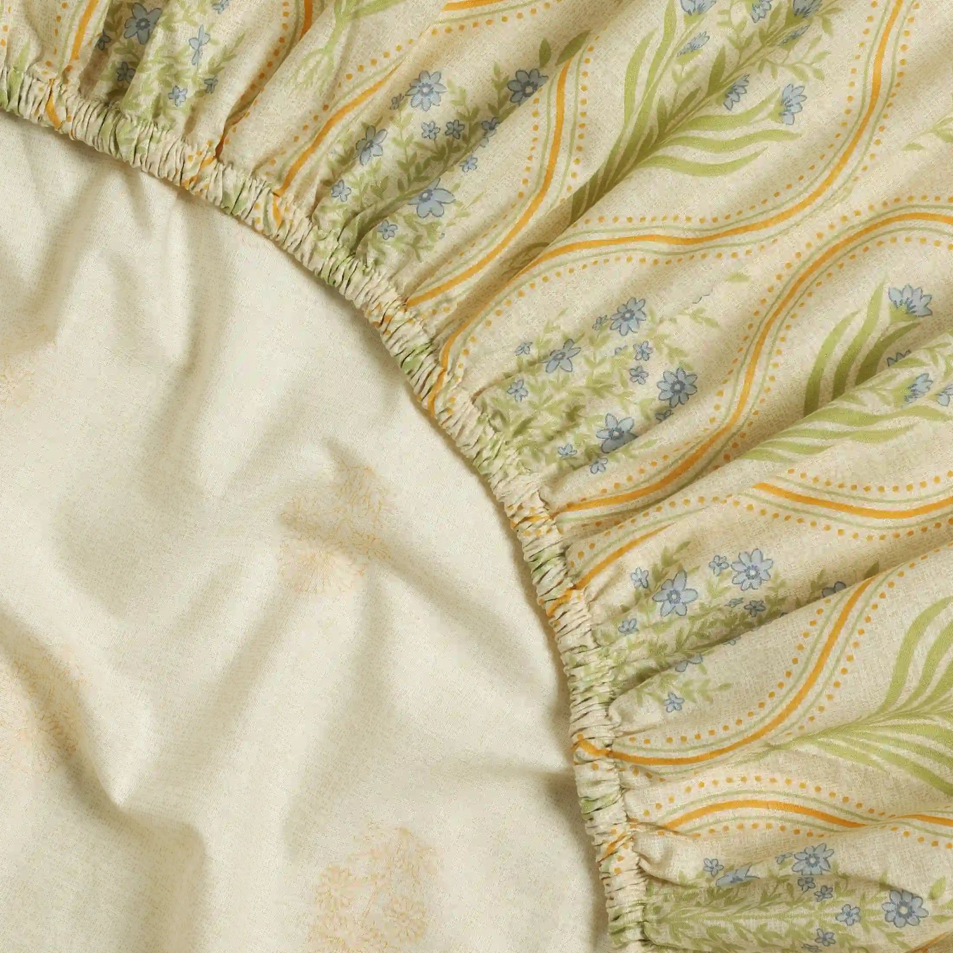 Indian Heritage 144 TC 100% Cotton Mustard King Fitted Sheet Set | Chippa Lane