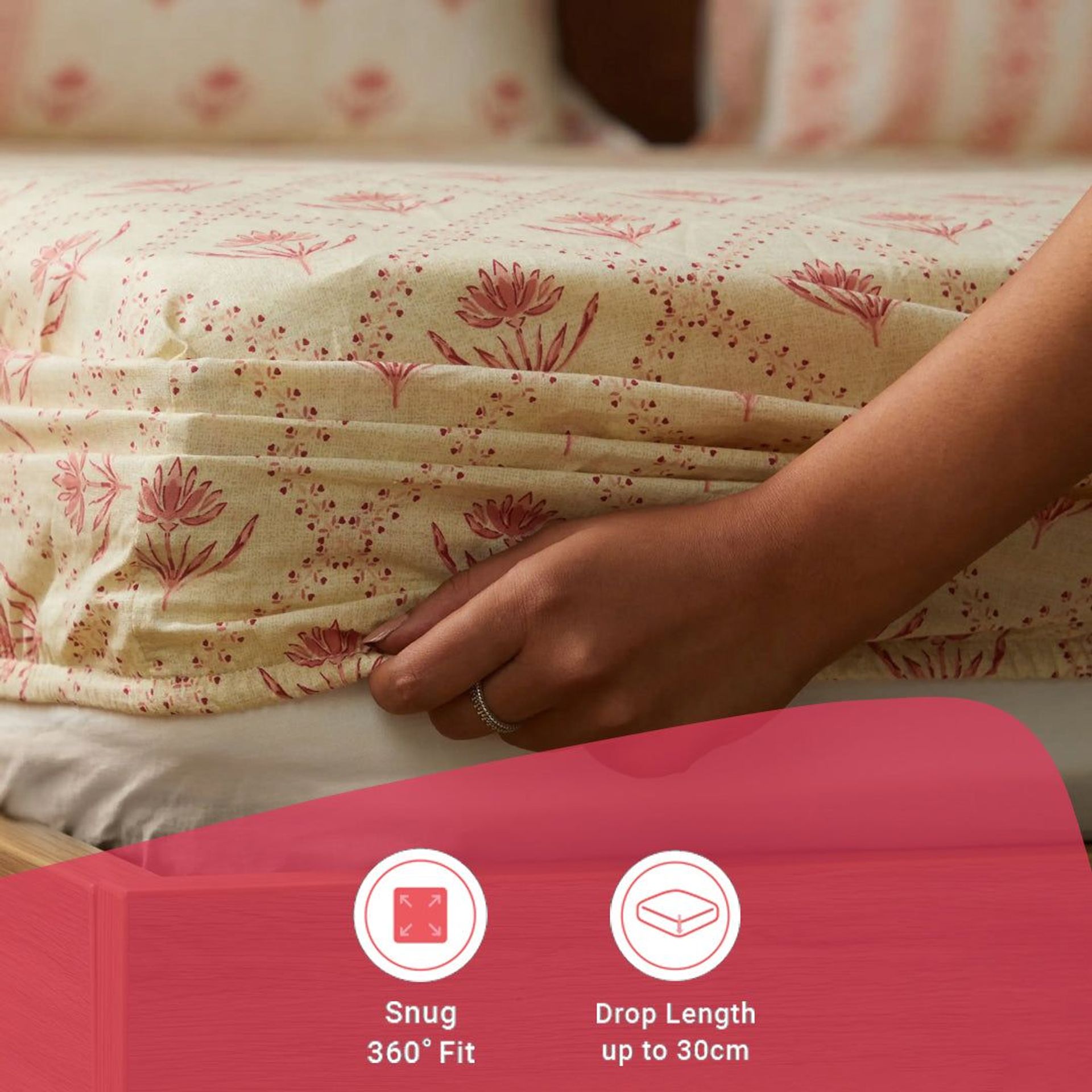 Indian Heritage 144 TC 100% Cotton Red Queen Fitted Sheet Set | Chippa Lane