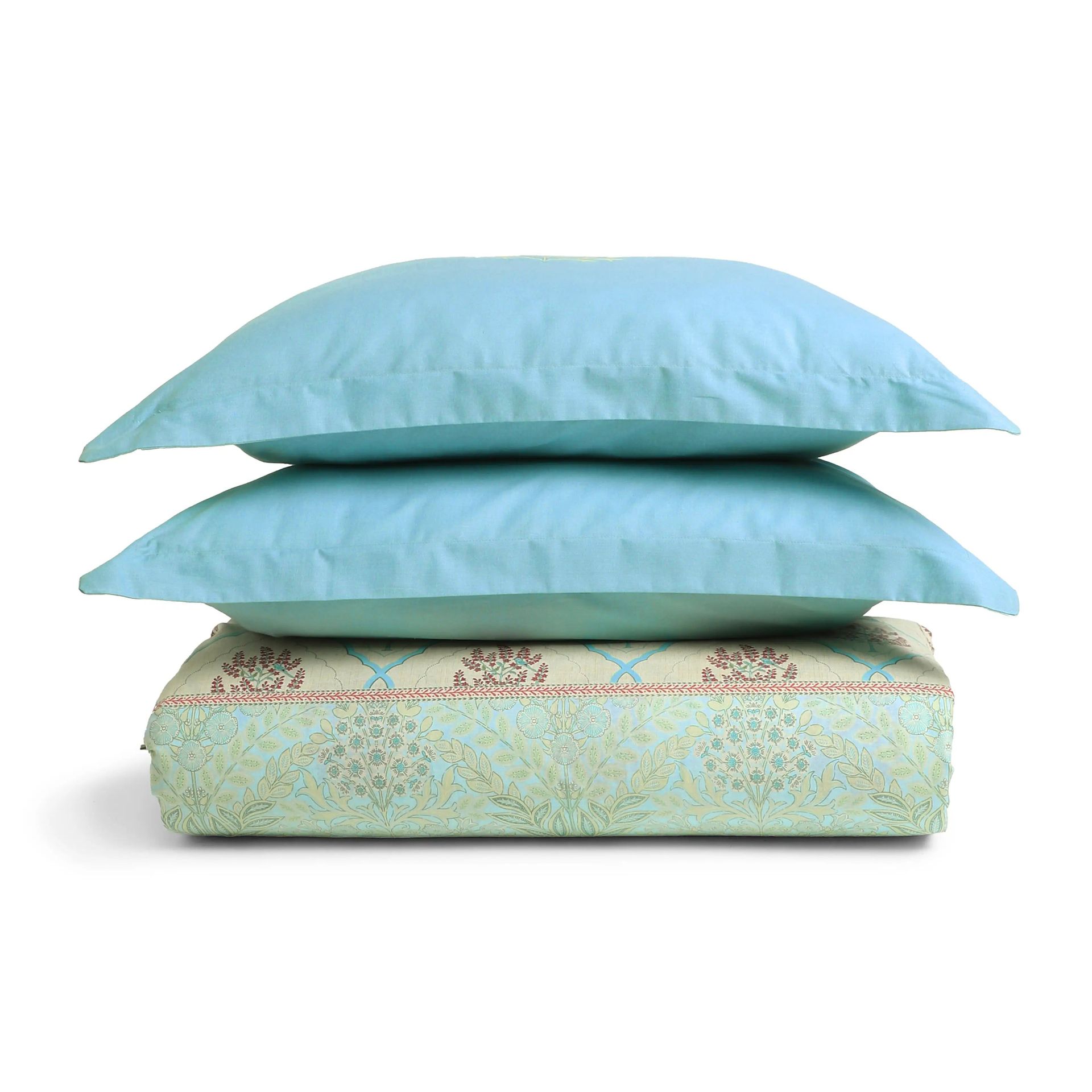 Indian Heritage 144 TC 100% Cotton Sage Bloom Queen Fitted Sheet Set | Chippa Lane