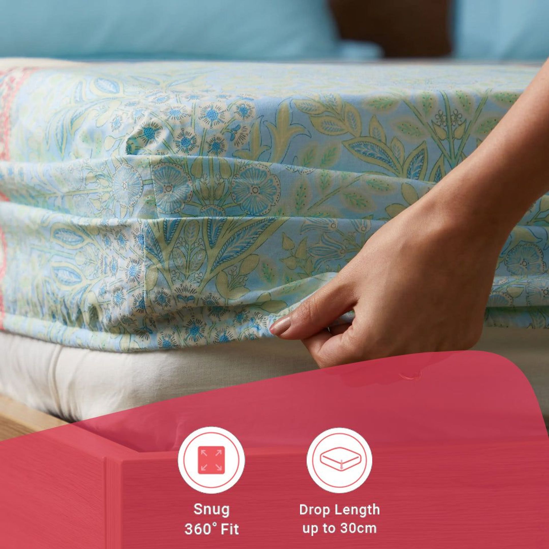 Indian Heritage 144 TC 100% Cotton Sage Bloom Queen Fitted Sheet Set | Chippa Lane