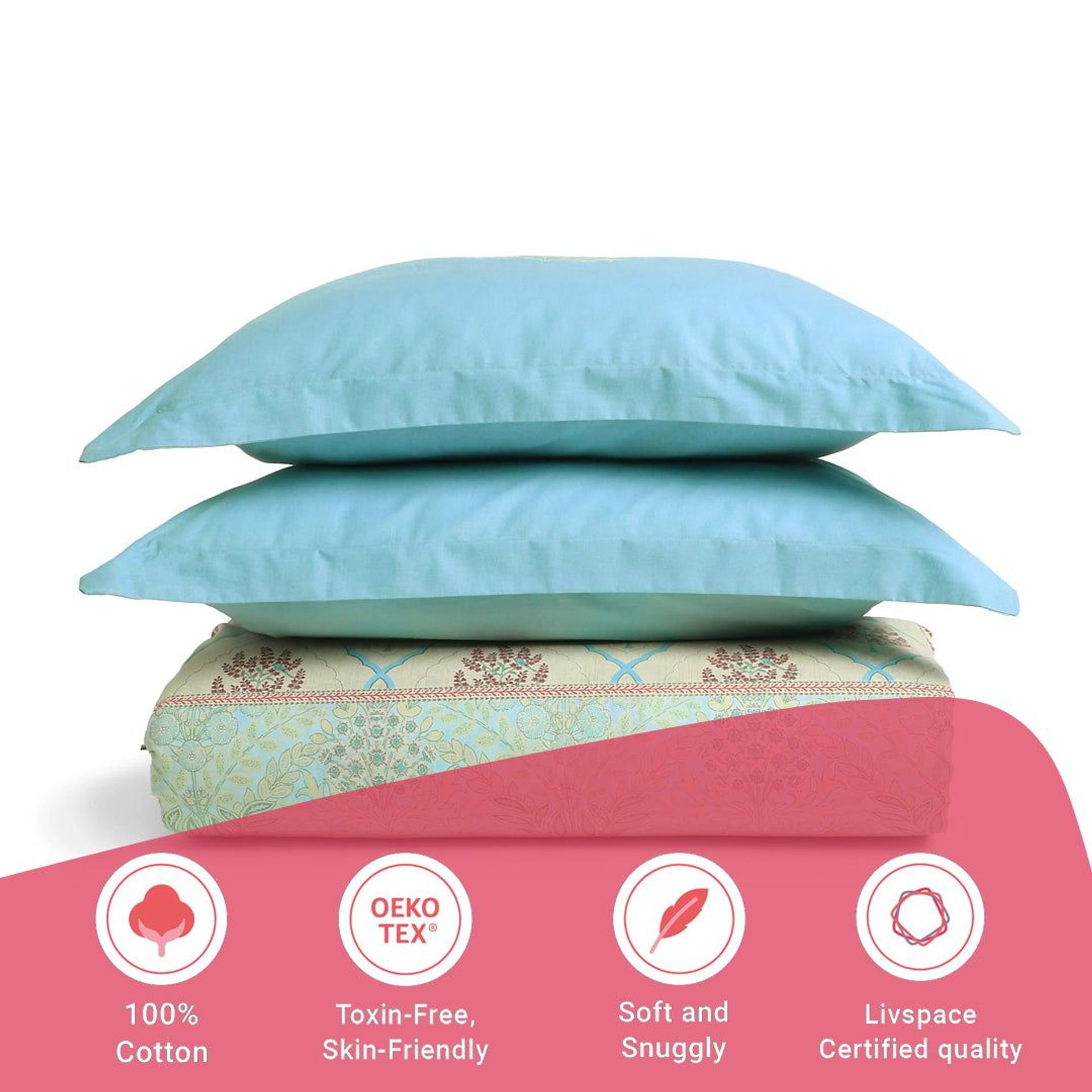 Indian Heritage 144 TC 100% Cotton Sage Bloom Queen Fitted Sheet Set | Chippa Lane