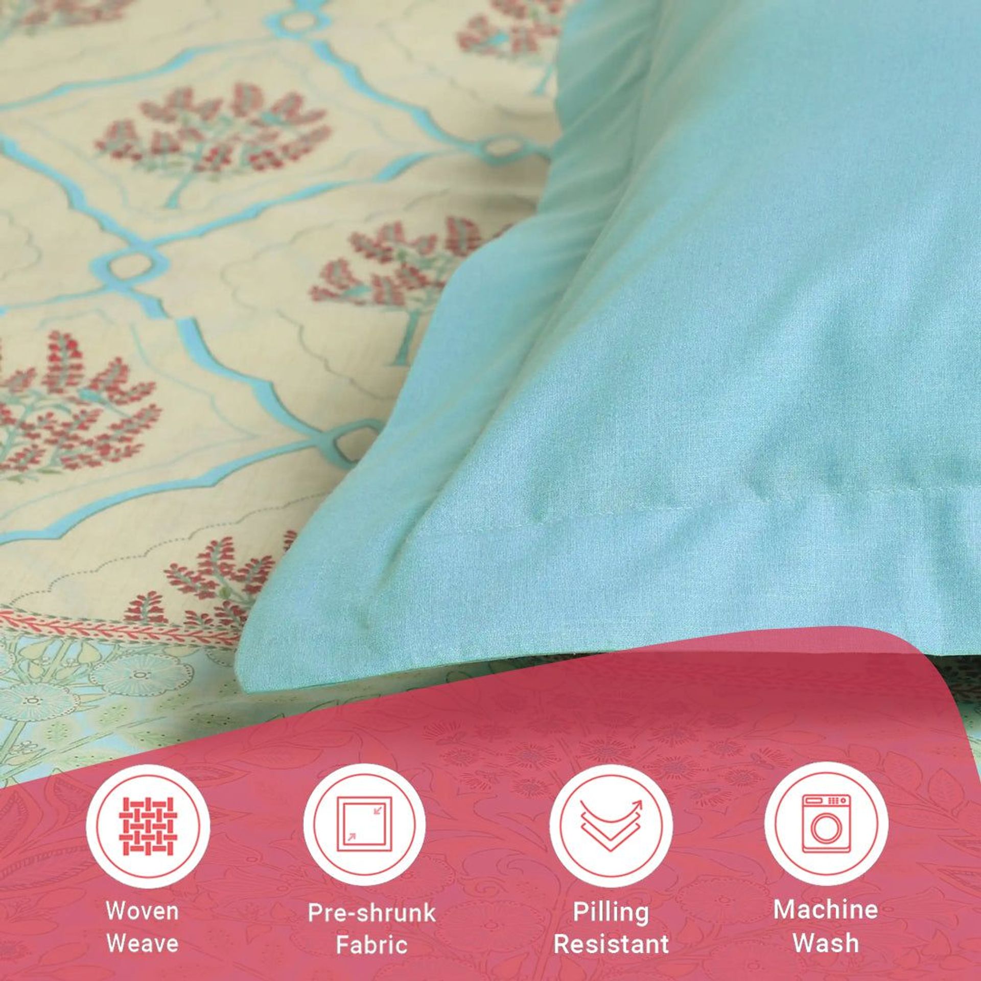 Indian Heritage 144 TC 100% Cotton Sage Bloom Queen Fitted Sheet Set | Chippa Lane
