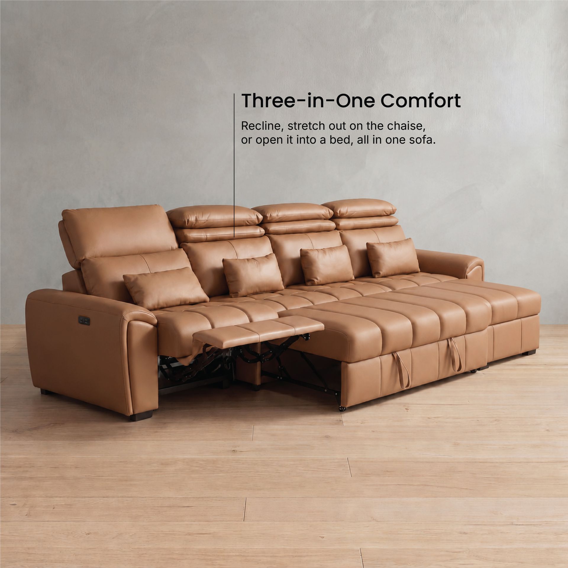 Eldur Recliner with Sofa Cum Bed and Chaise