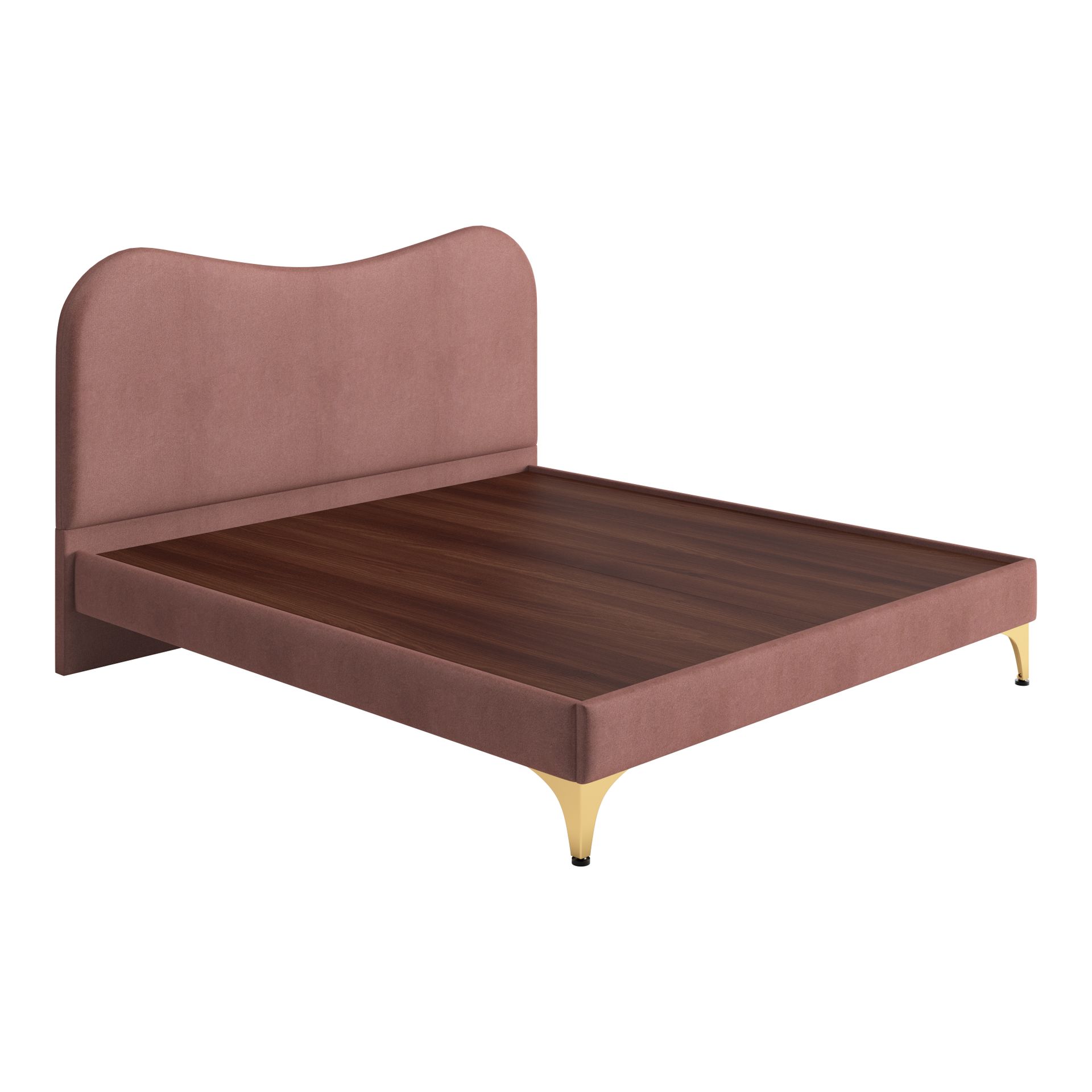 Evelyn King Size Bed Without Storage Cocoa Velvet_Vegan Leather Upholstery