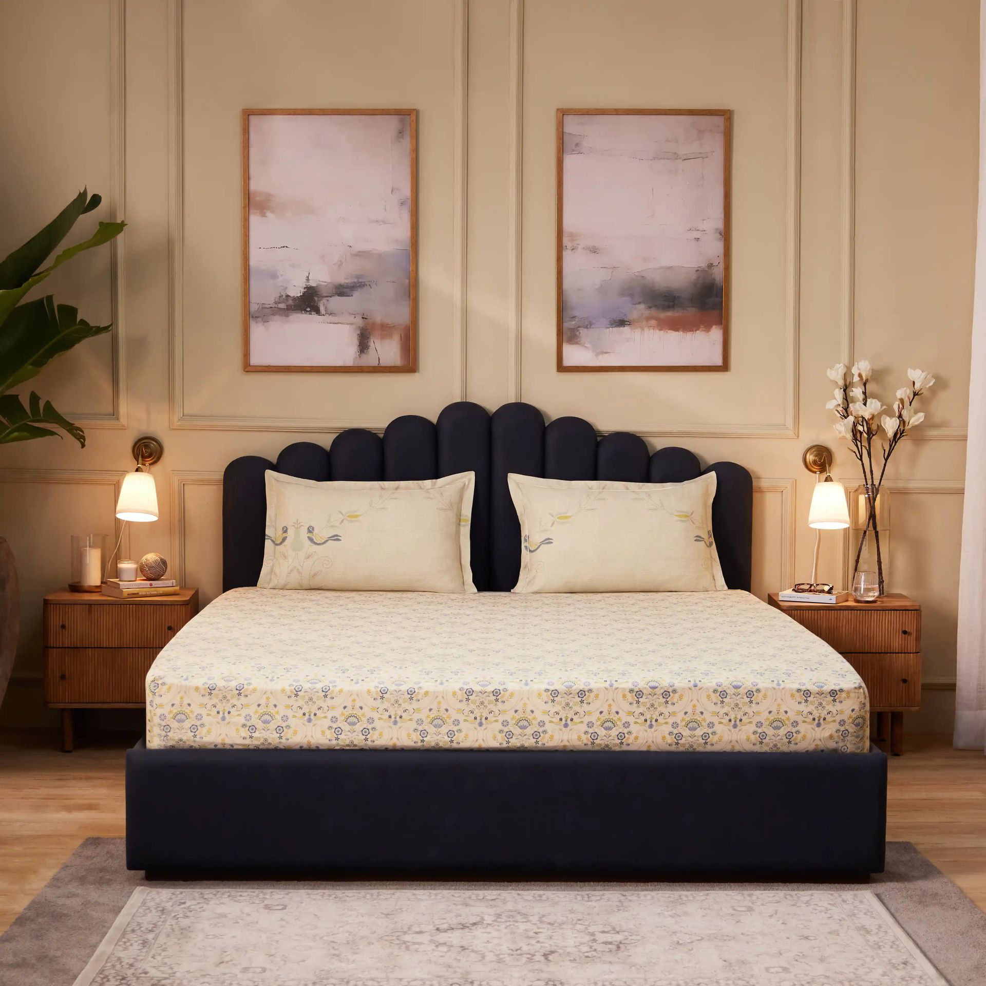 Ethnic 250 TC 100% Cotton Multicolour King Fitted Sheet Set | Fergana