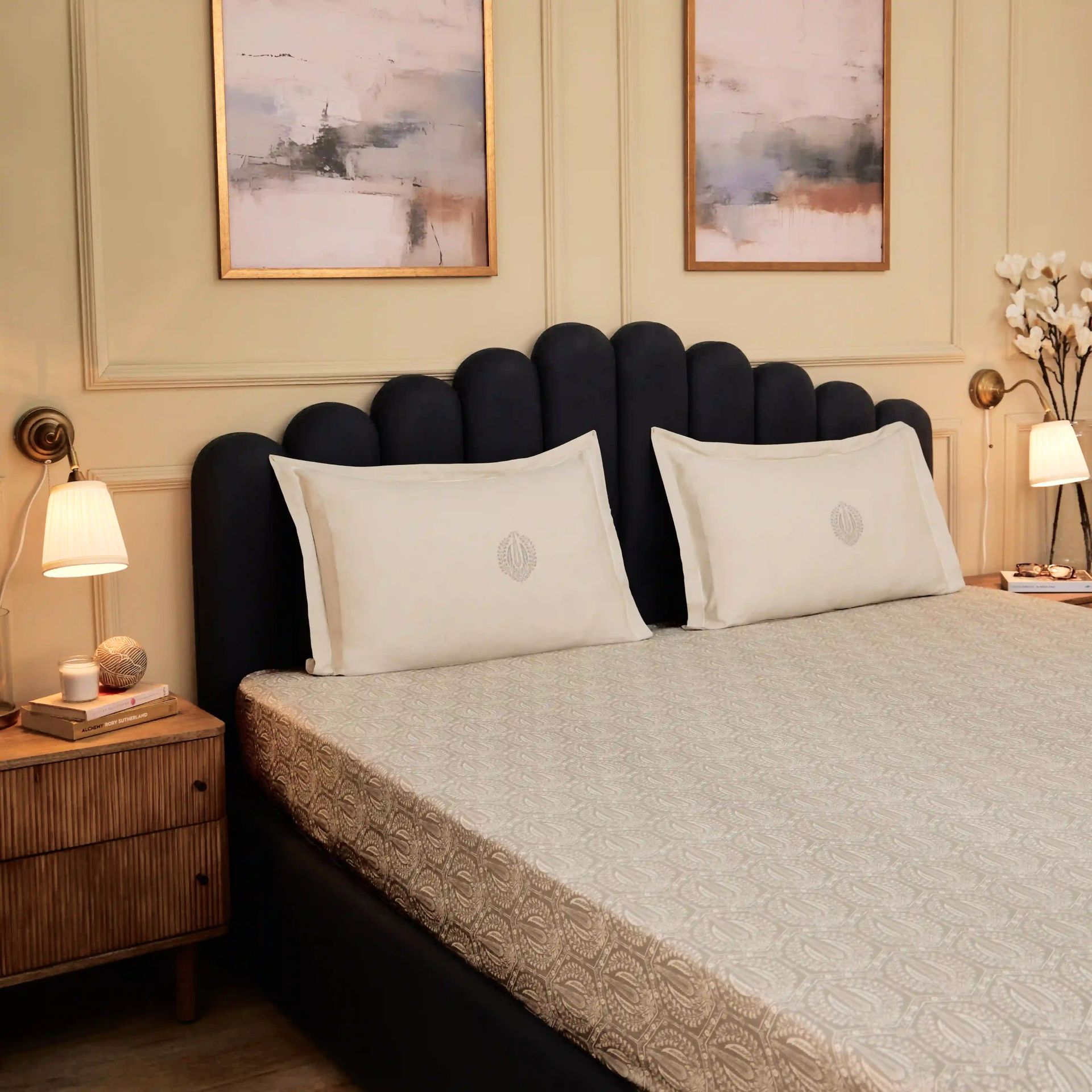 Ethnic 250 TC 100% Cotton Grey King Fitted Sheet Set | Fergana