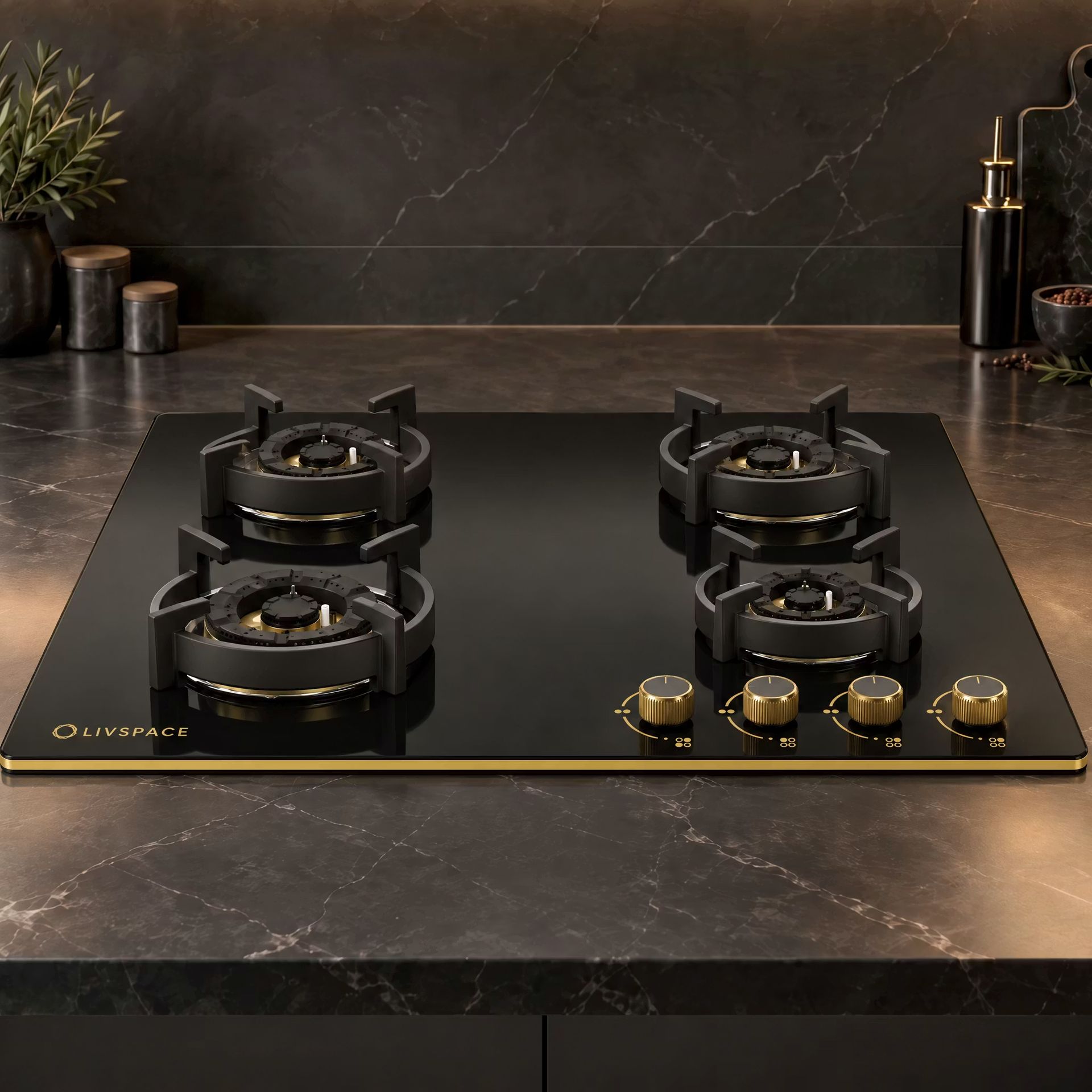 Intellia Gloss 4-burner Brass Hob | FFD | Auto Ignition - 60 cm