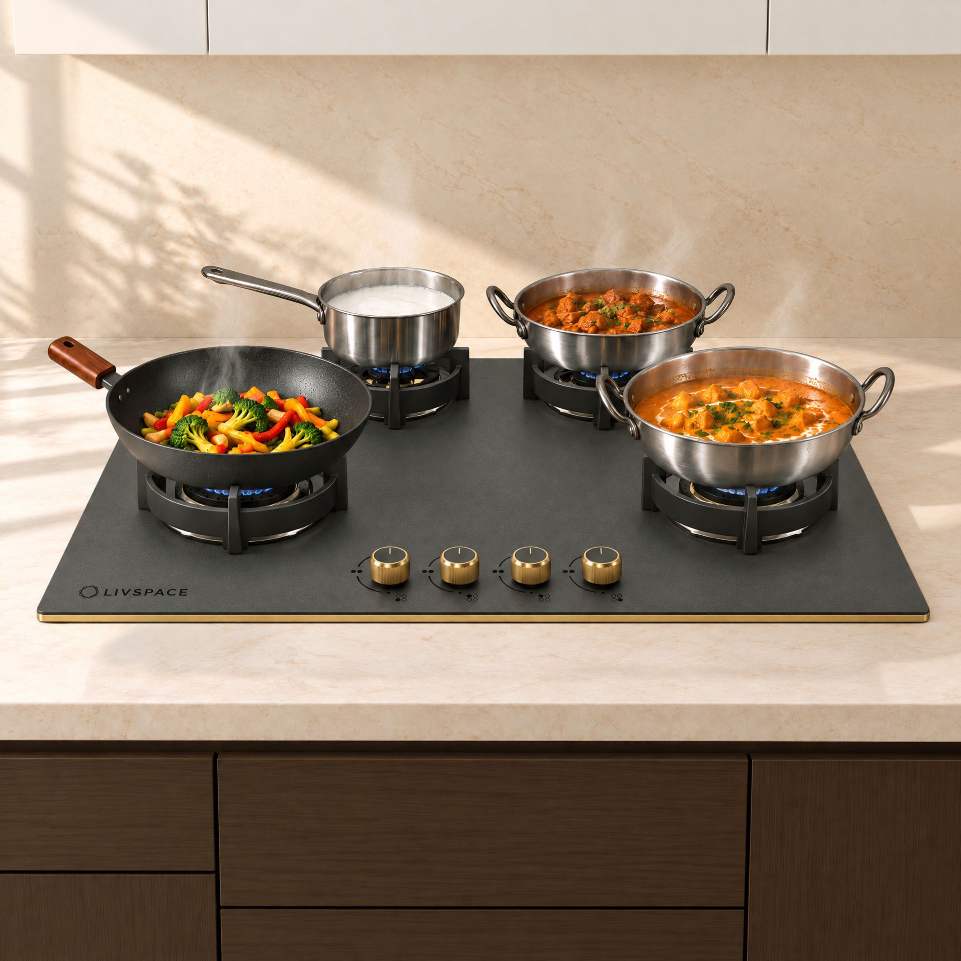 Intellia Matt 4-burner Brass Hob | FFD | Auto Ignition - 90 cm
