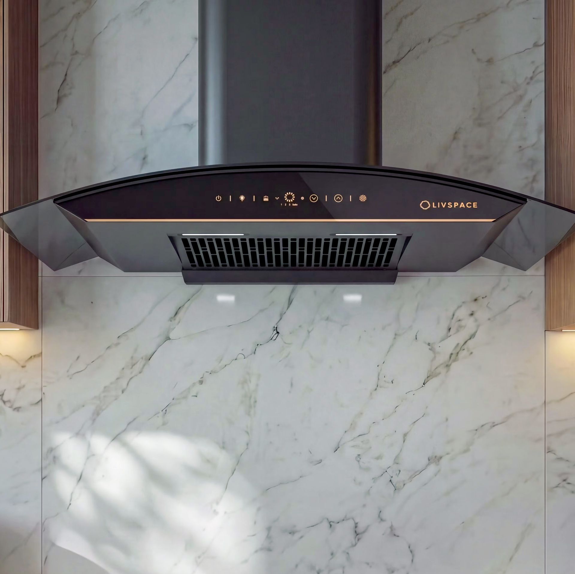 Intellia 90 cm Curved Chimney | BLDC Ducted 1600 m3/h Suction | Auto Clean