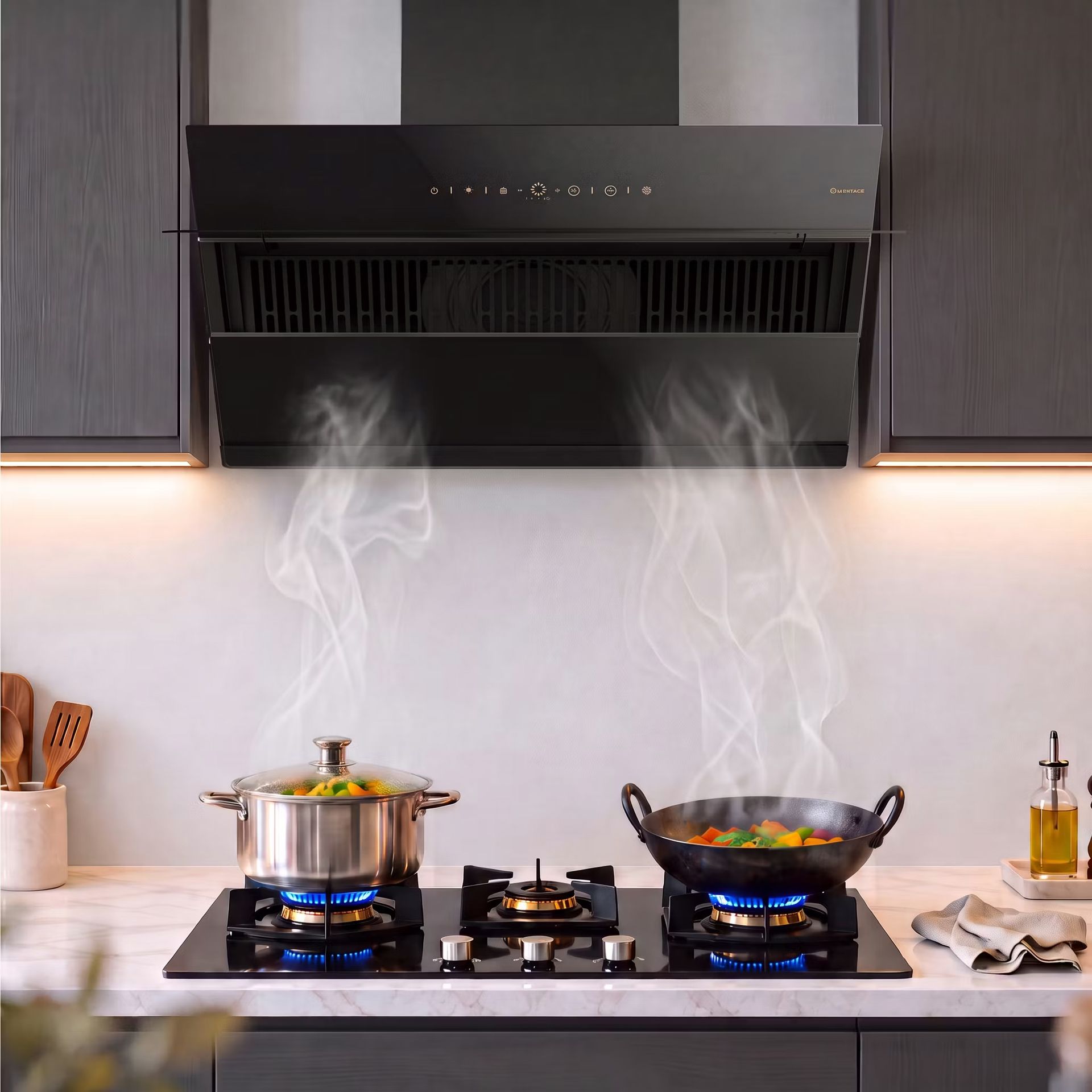 Intellia 90 cm Inclined Chimney | BLDC Ducted 1600 m3/h Suction | Auto Clean