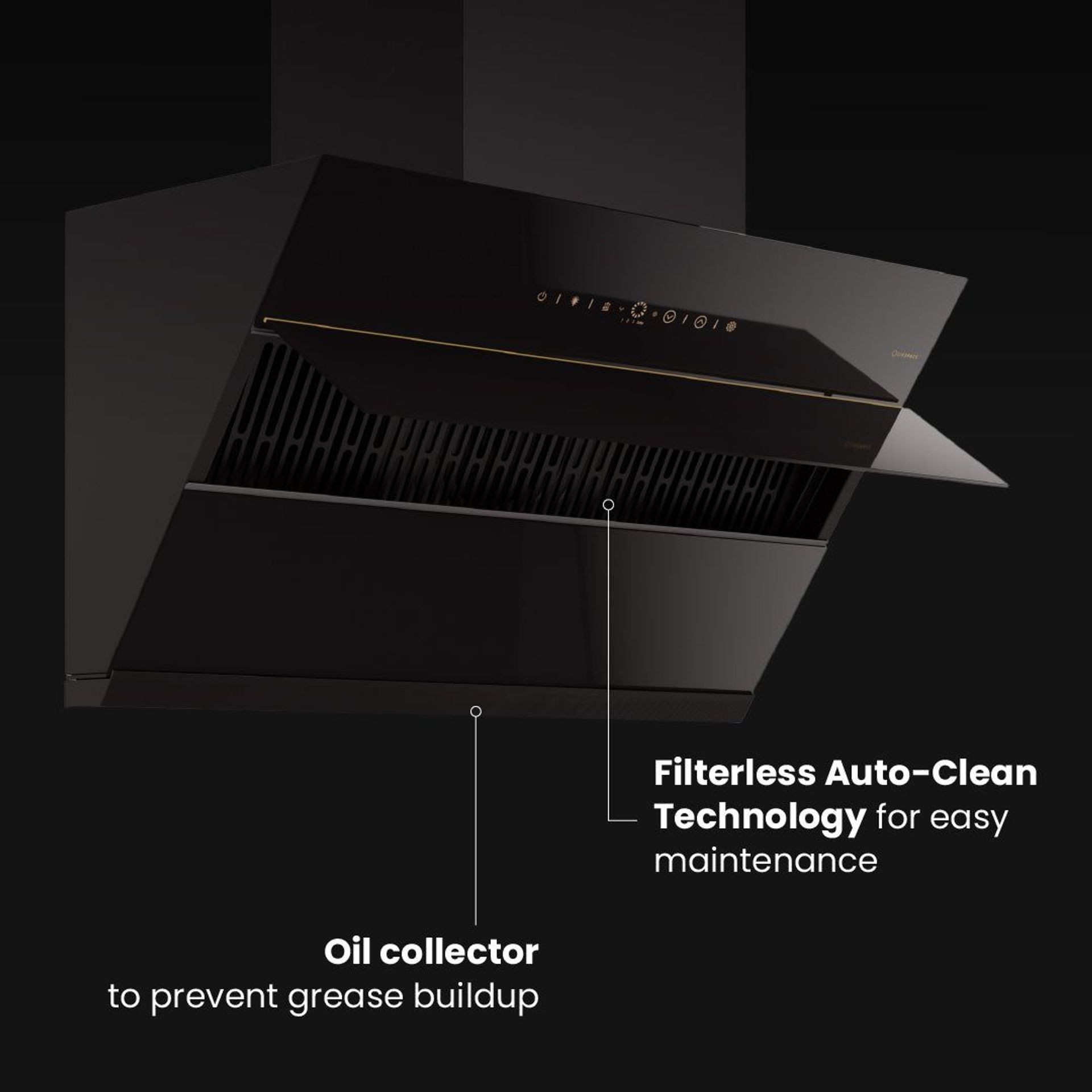 Intellia 90 cm Inclined Chimney | BLDC Ducted 1600 m3/h Suction | Auto Clean