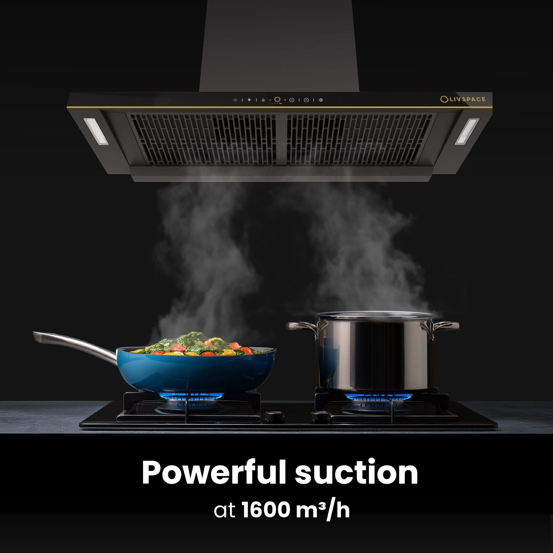 Intellia 90 cm T-Shaped Chimney | BLDC Ducted 1600 m3/h Suction | Auto Clean