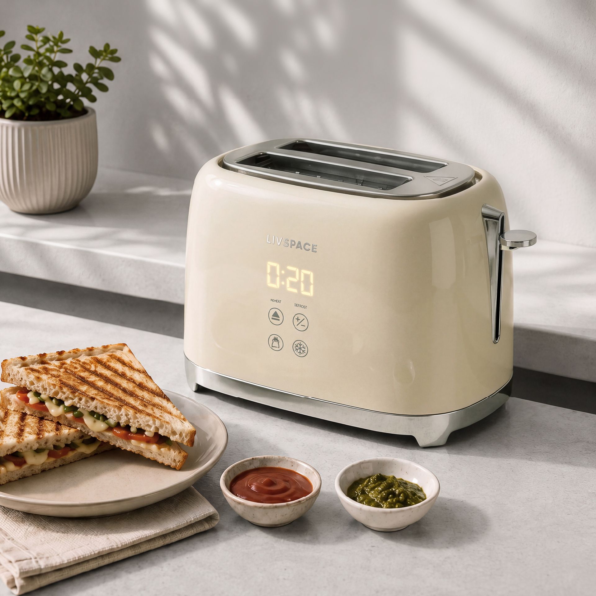 Livspace 2 Slice Digital Toaster - Ivory