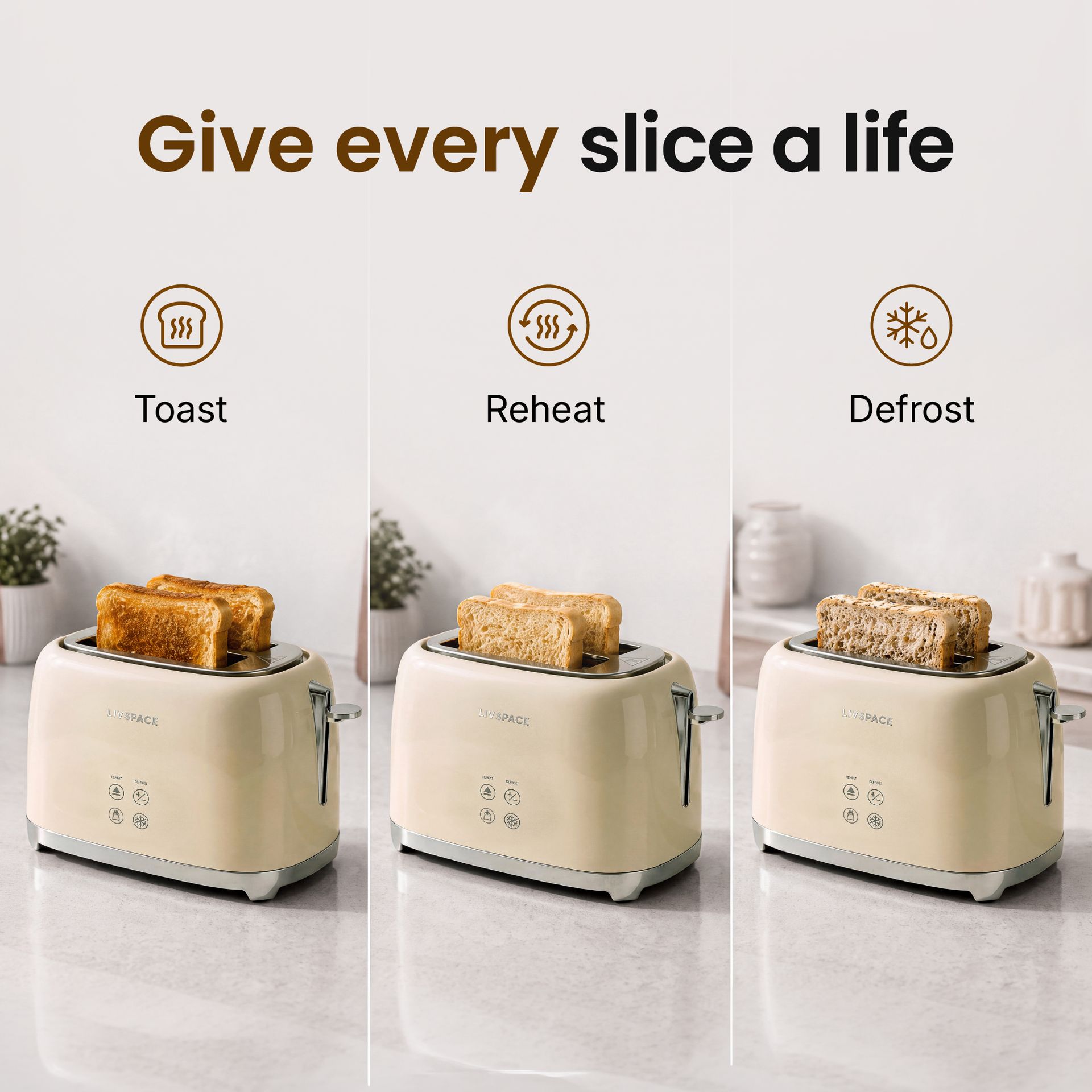 Livspace 2 Slice Digital Toaster - Ivory