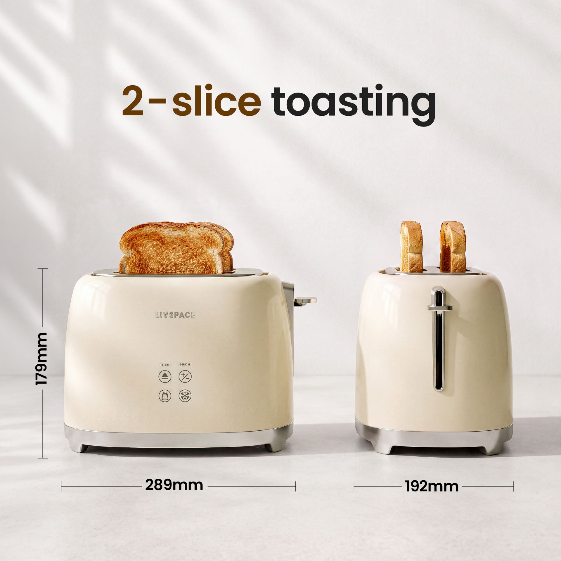 Livspace 2 Slice Digital Toaster - Ivory