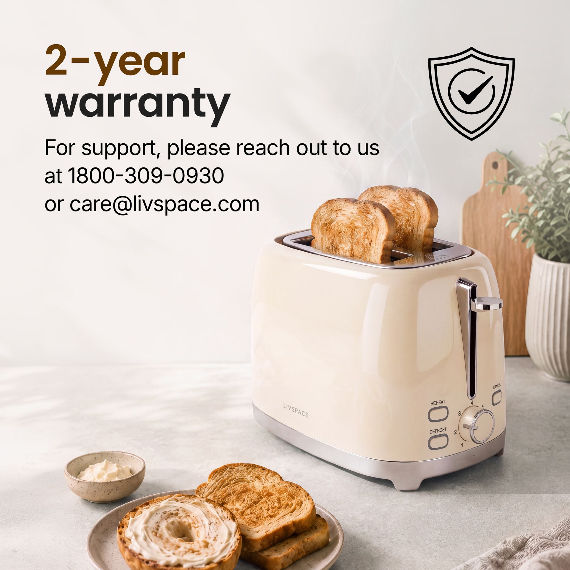 Livspace 2 Slice Toaster - Ivory