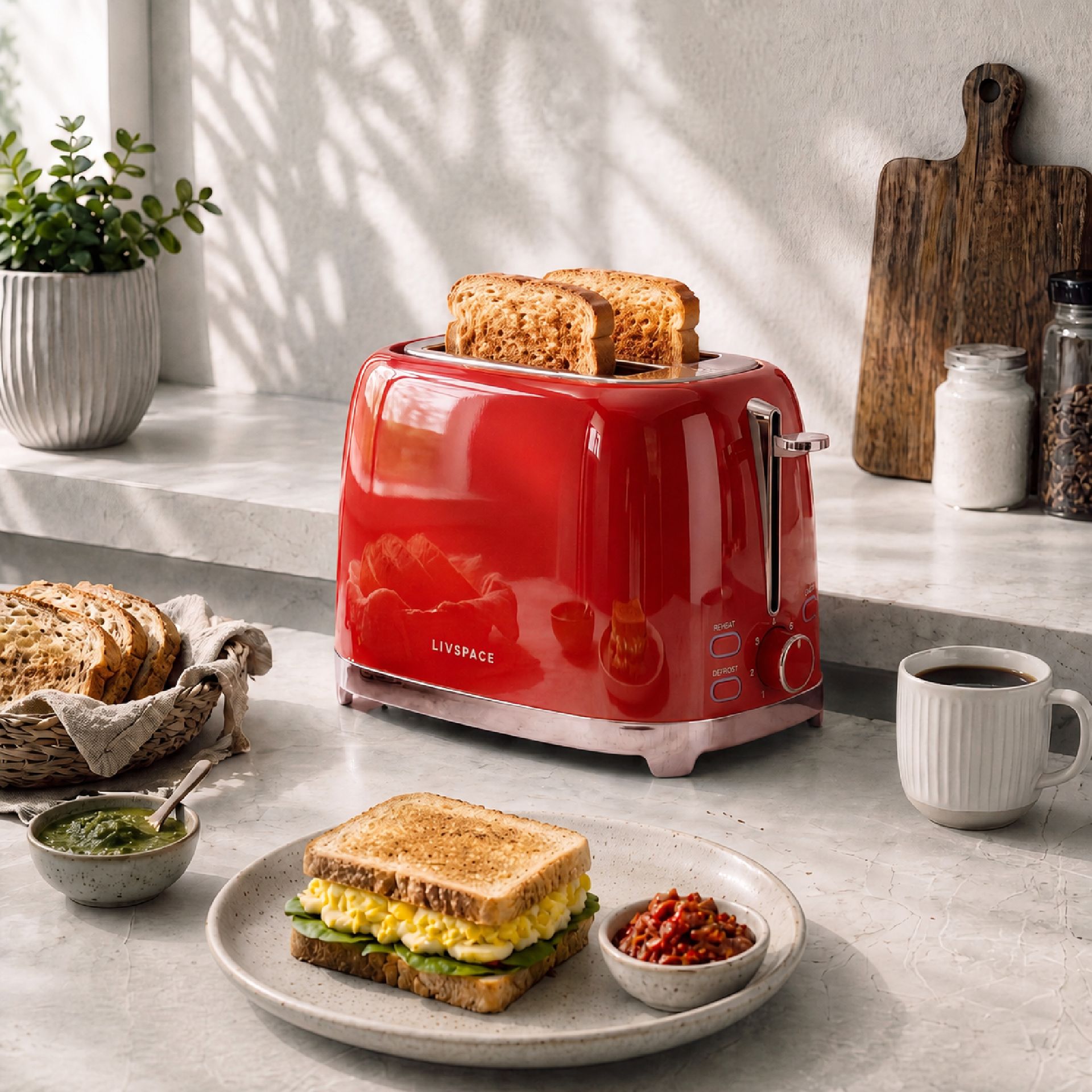 Livspace 2 Slice Toaster - Red