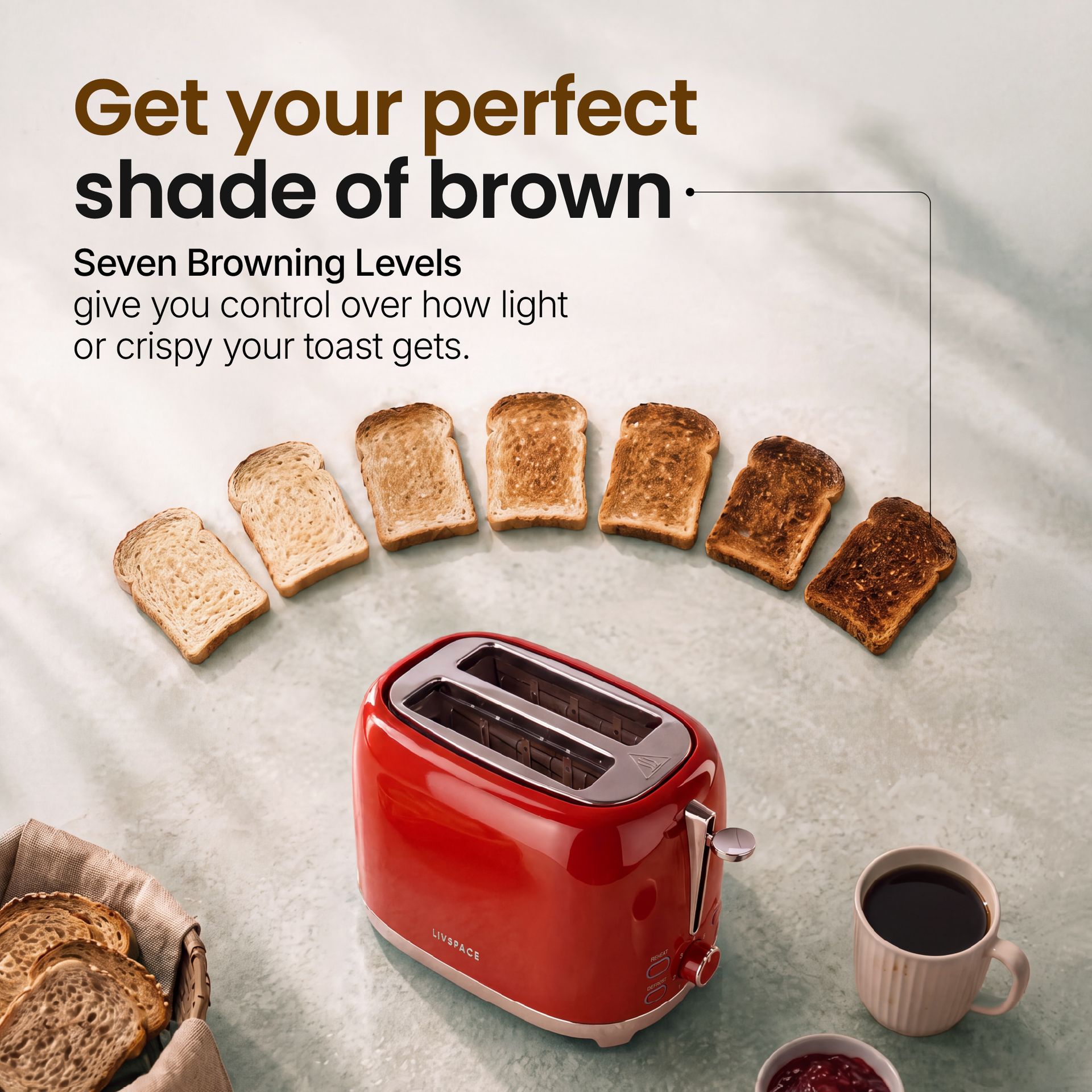 Livspace 2 Slice Toaster - Red