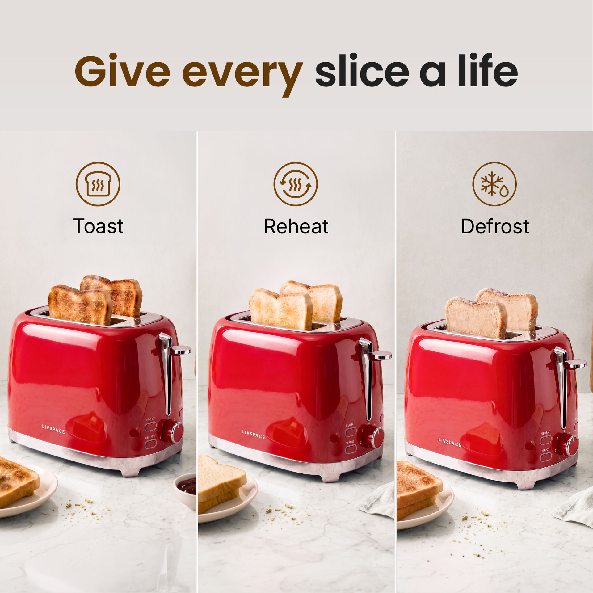 Livspace 2 Slice Toaster - Red
