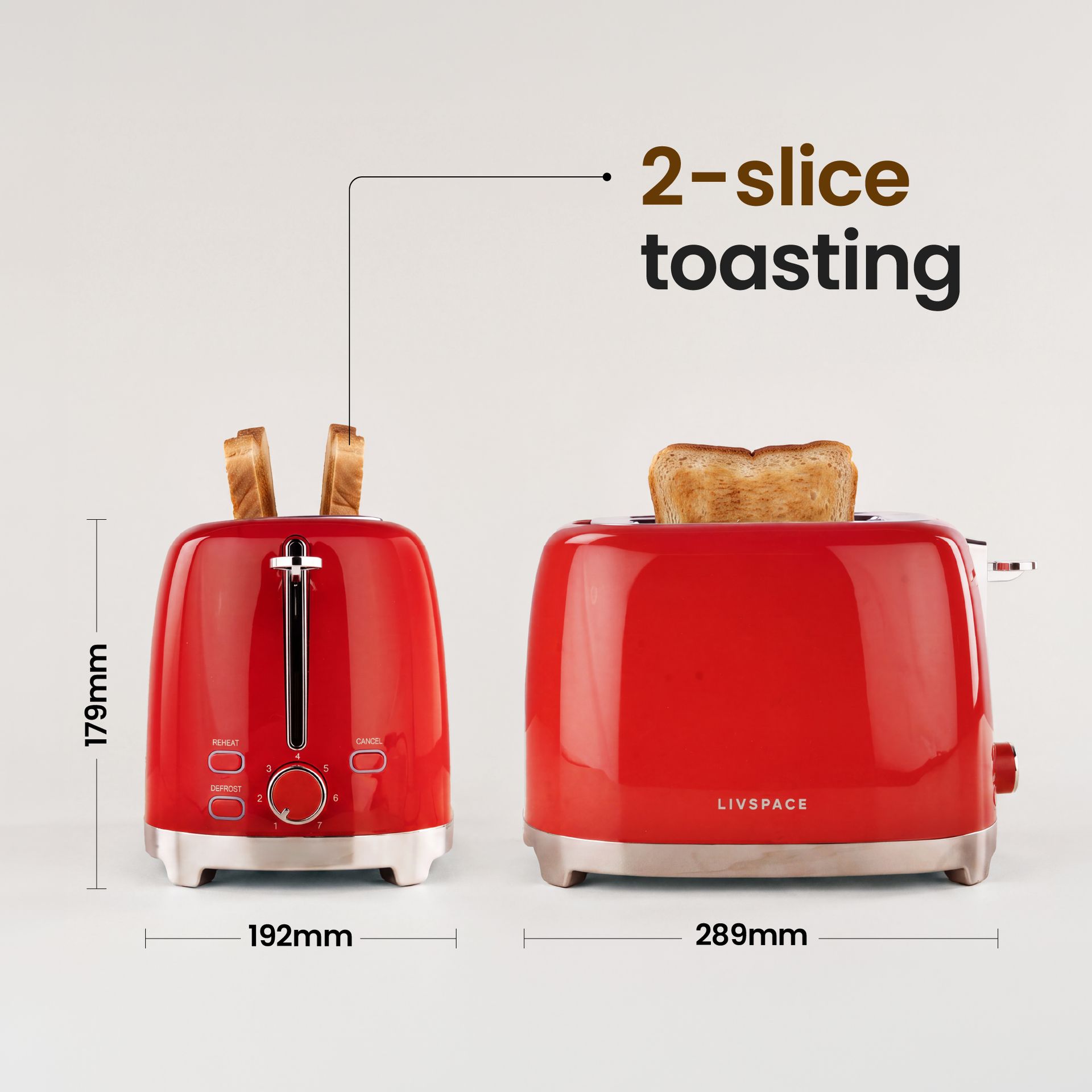 Livspace 2 Slice Toaster - Red
