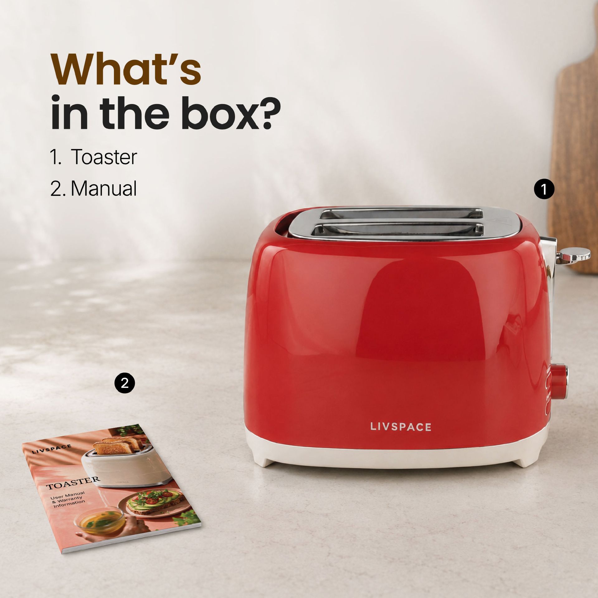 Livspace 2 Slice Toaster - Red