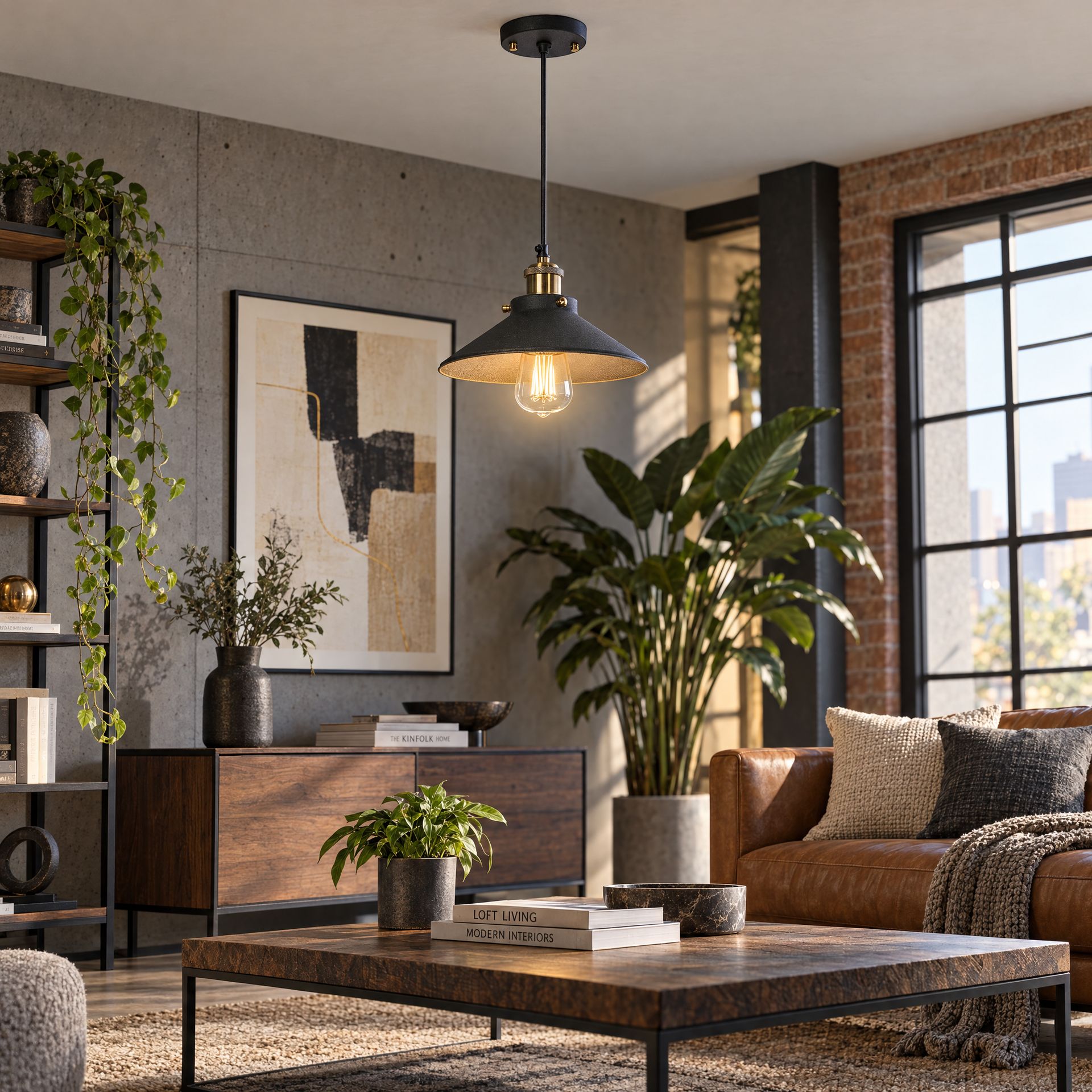 Livspace Ackton Nora Black Metal Pendant Light | Black