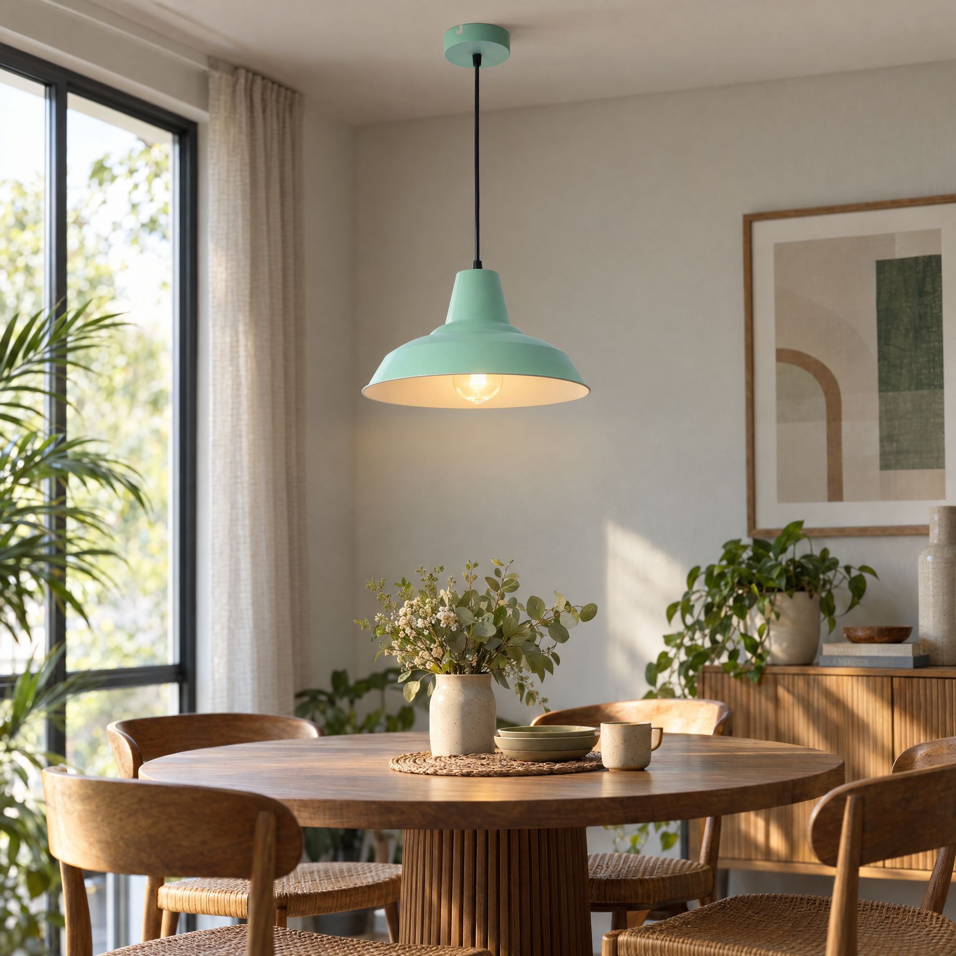 Livspace Bezel Green Metal Pendant Light | Blue