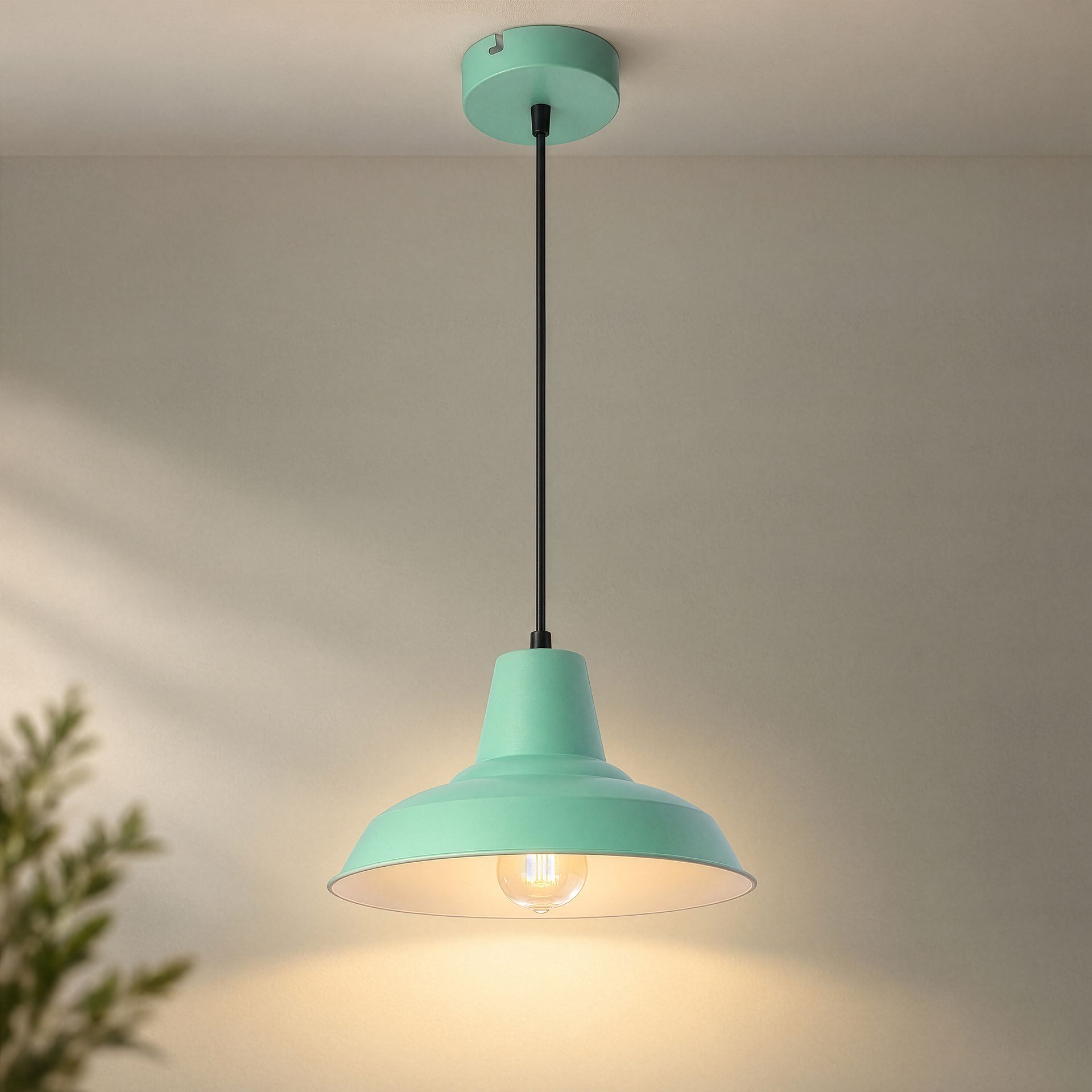 Livspace Bezel Green Metal Pendant Light | Blue