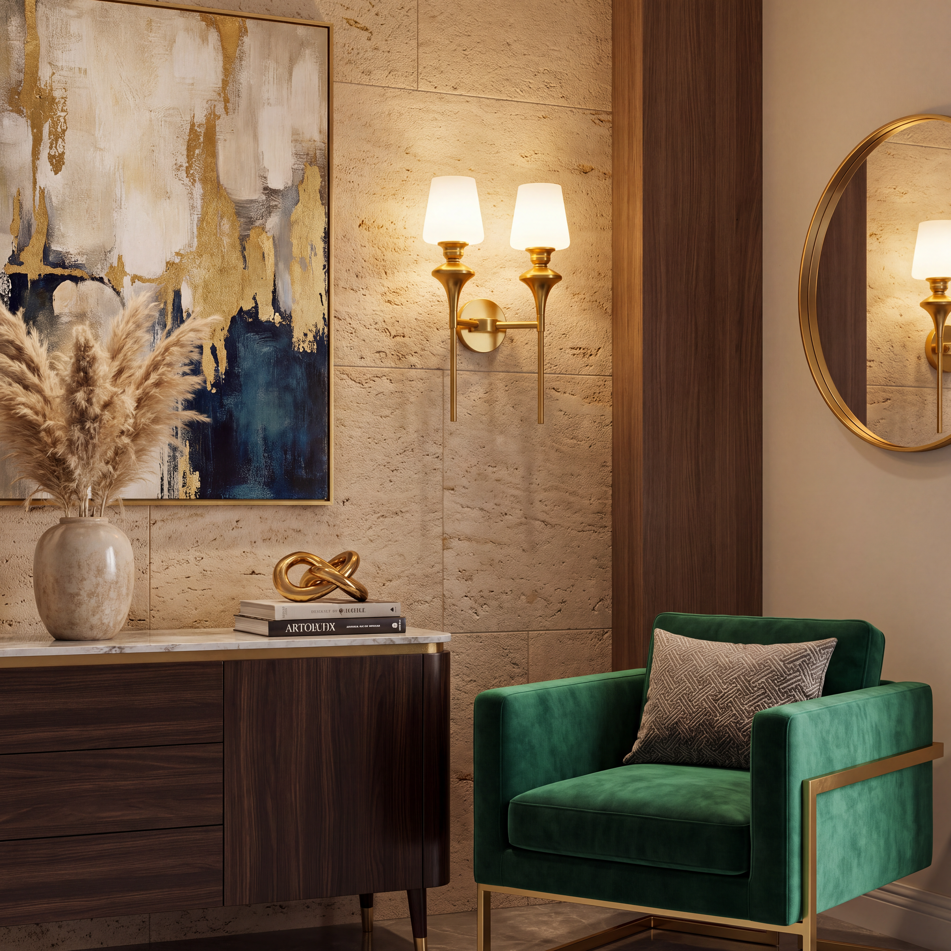Livspace Bliss Twin Wall Light | White + Brass