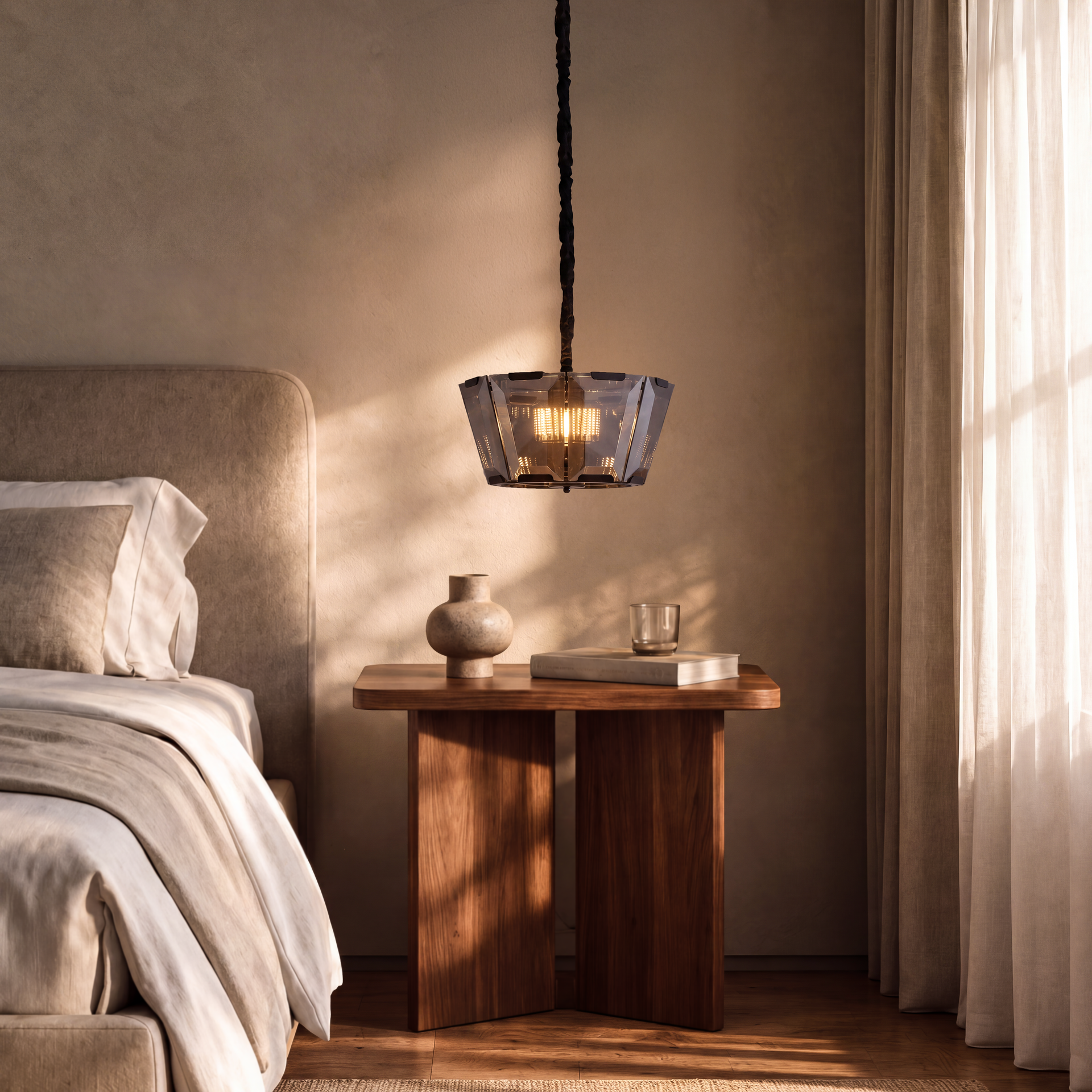 Livspace Blur 10 Head Chandelier | Smoked Grey + Black