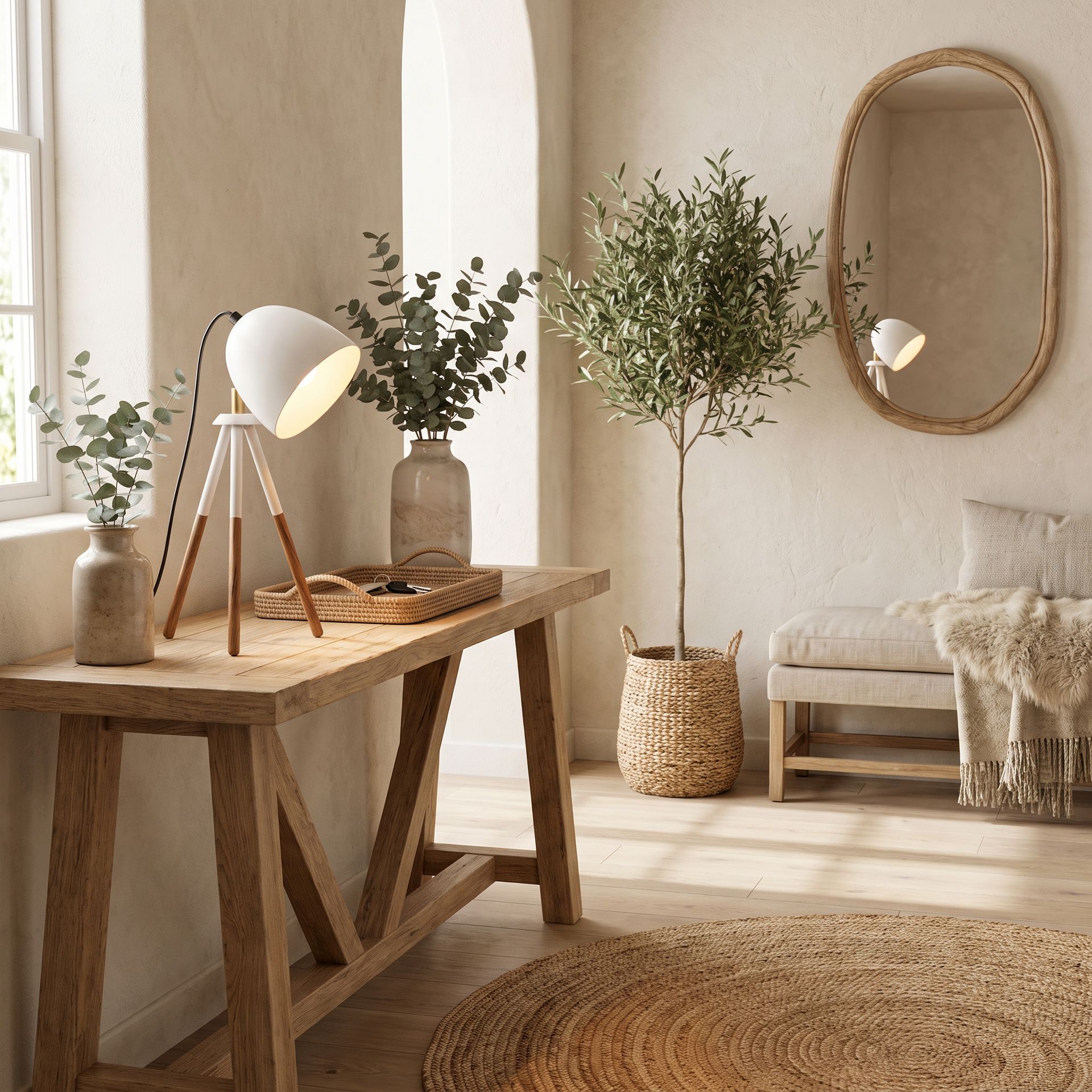 Livspace Bud Teak Metal Table Lamp | White Matt