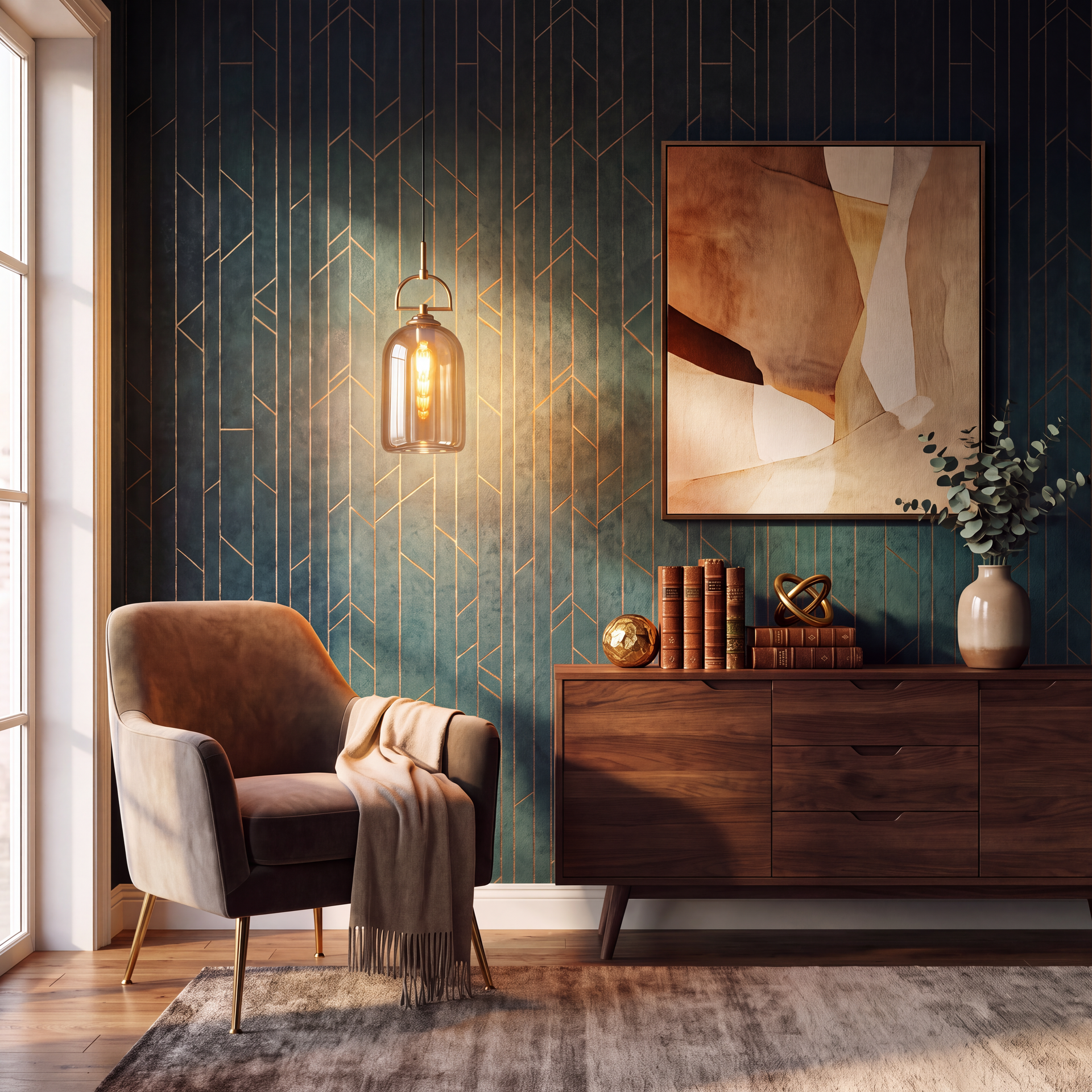 Livspace Chime Pendant | Amber + Brass