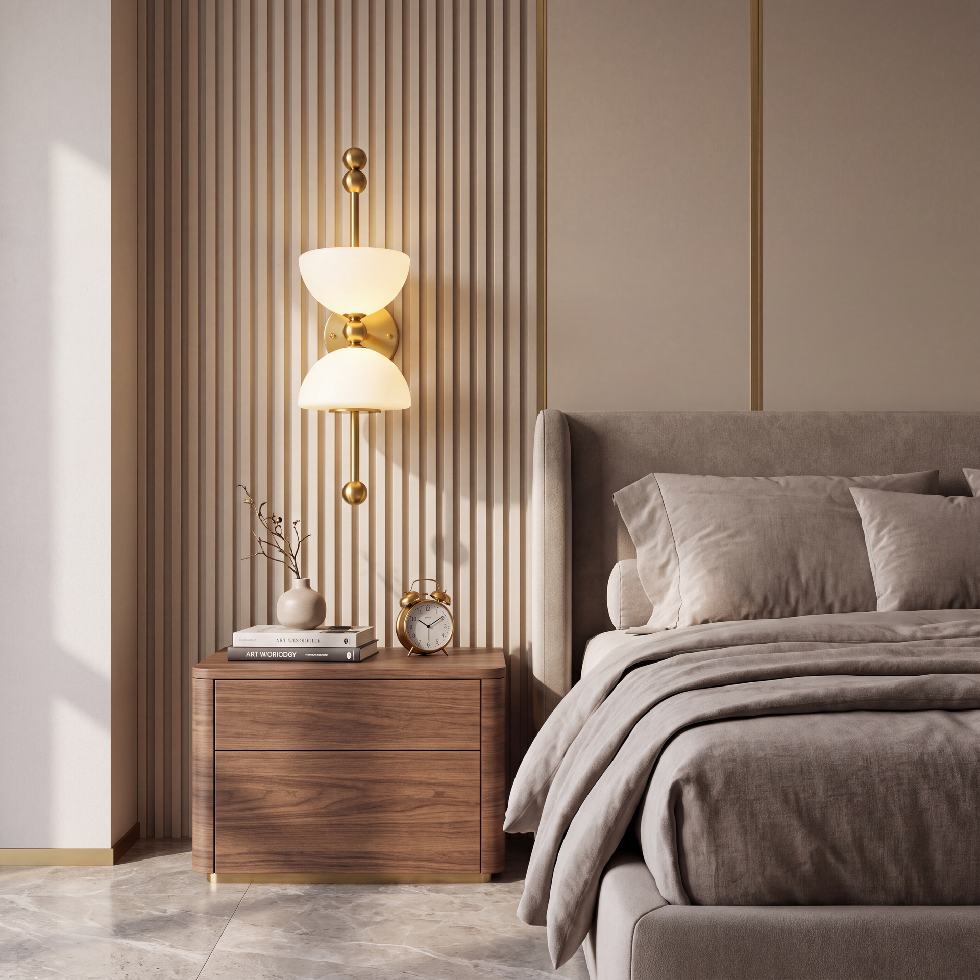 Livspace Coupe Twin Wall Light | White + Brass