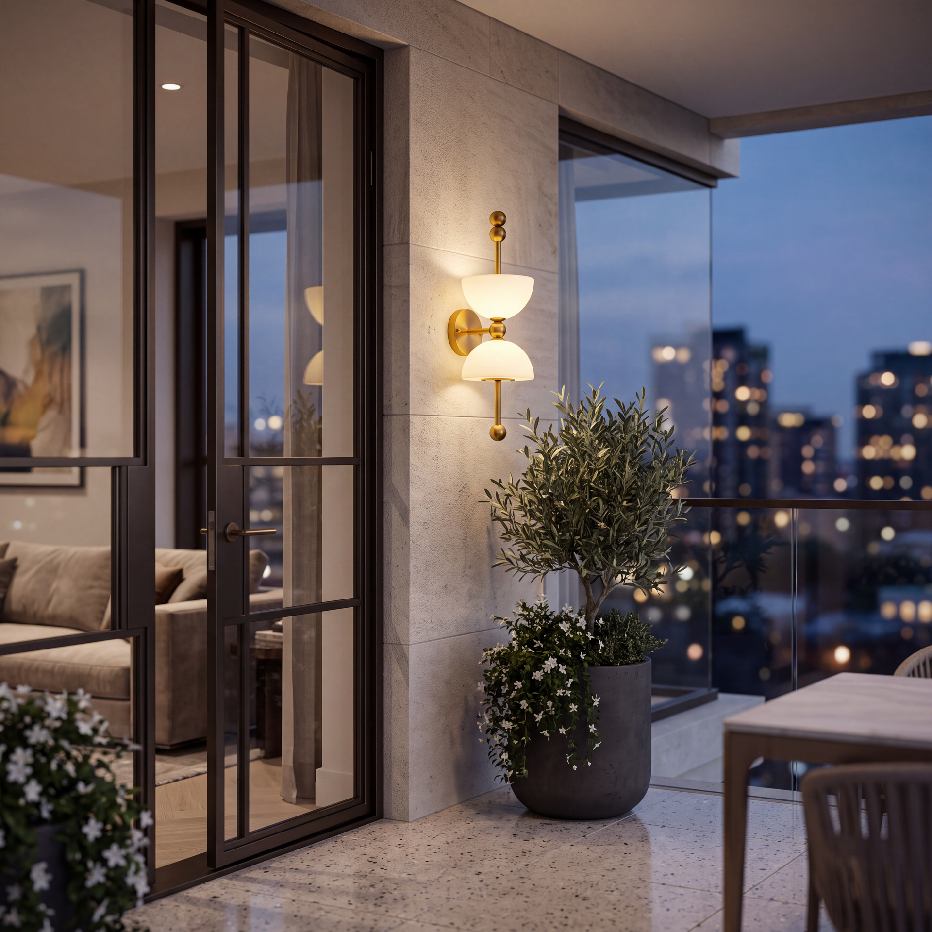 Livspace Coupe Twin Wall Light | White + Brass