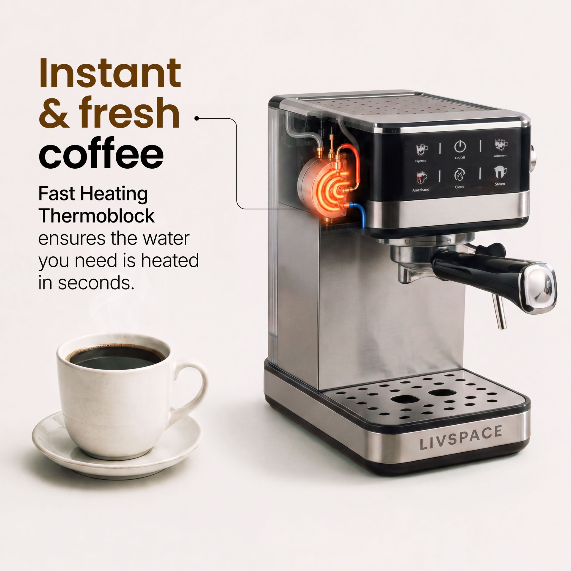 Livspace Espresso Coffee Machine 1.2 L - Digital