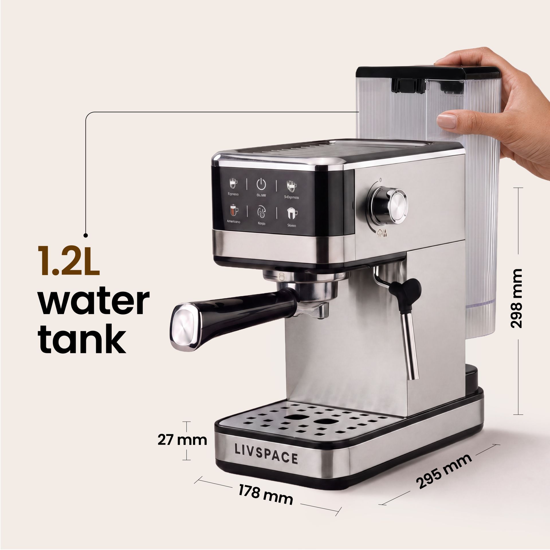 Livspace Espresso Coffee Machine 1.2 L - Digital