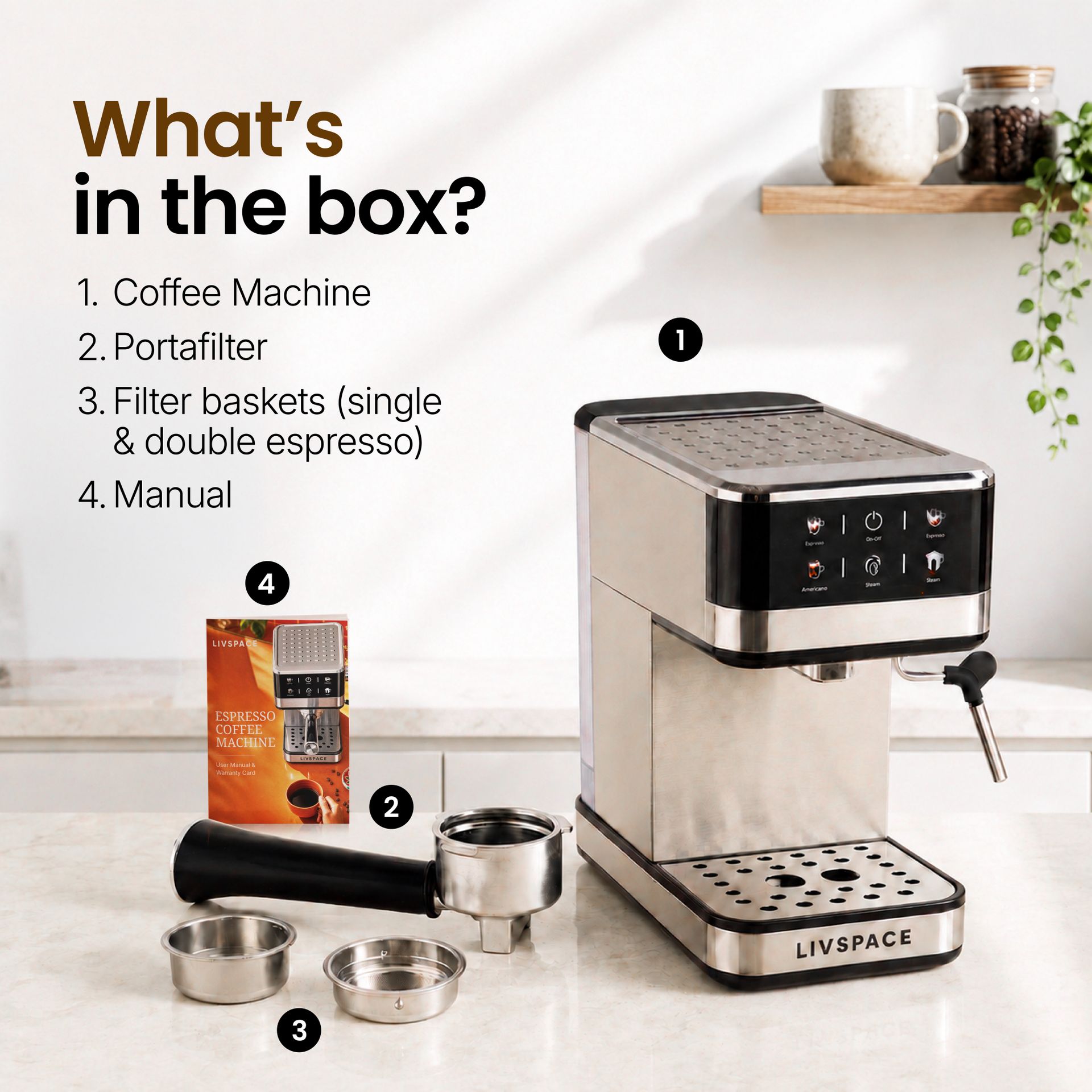 Livspace Espresso Coffee Machine 1.2 L - Digital