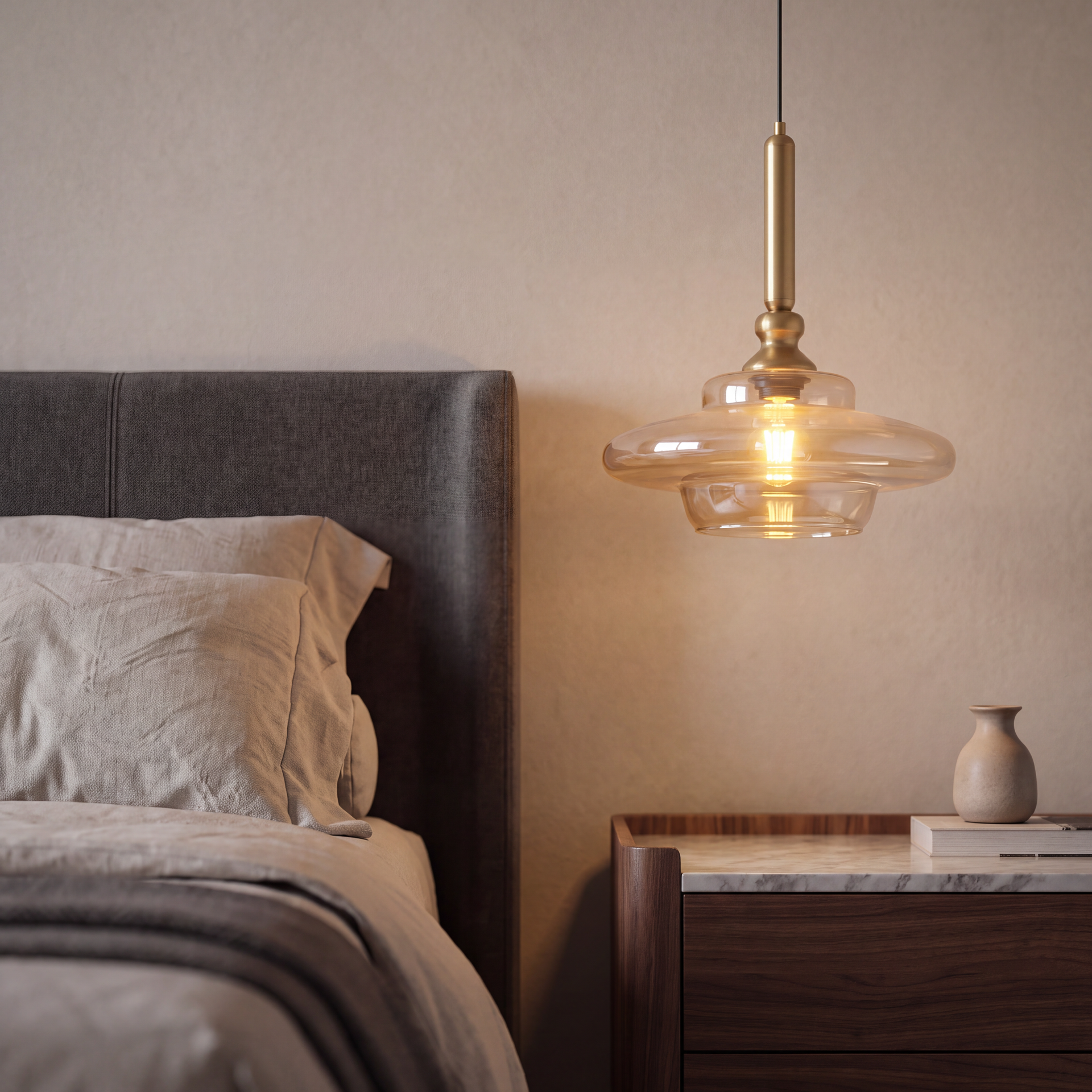 Livspace Float Pendant | Amber + Brass