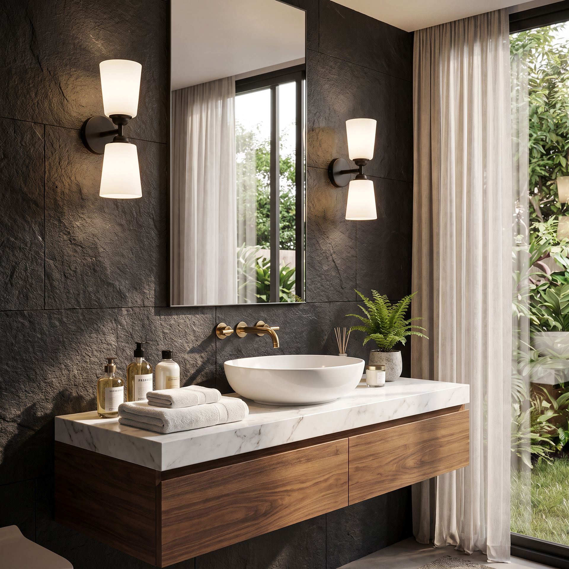 Livspace Houghton 2 Glass Wall Light | Black