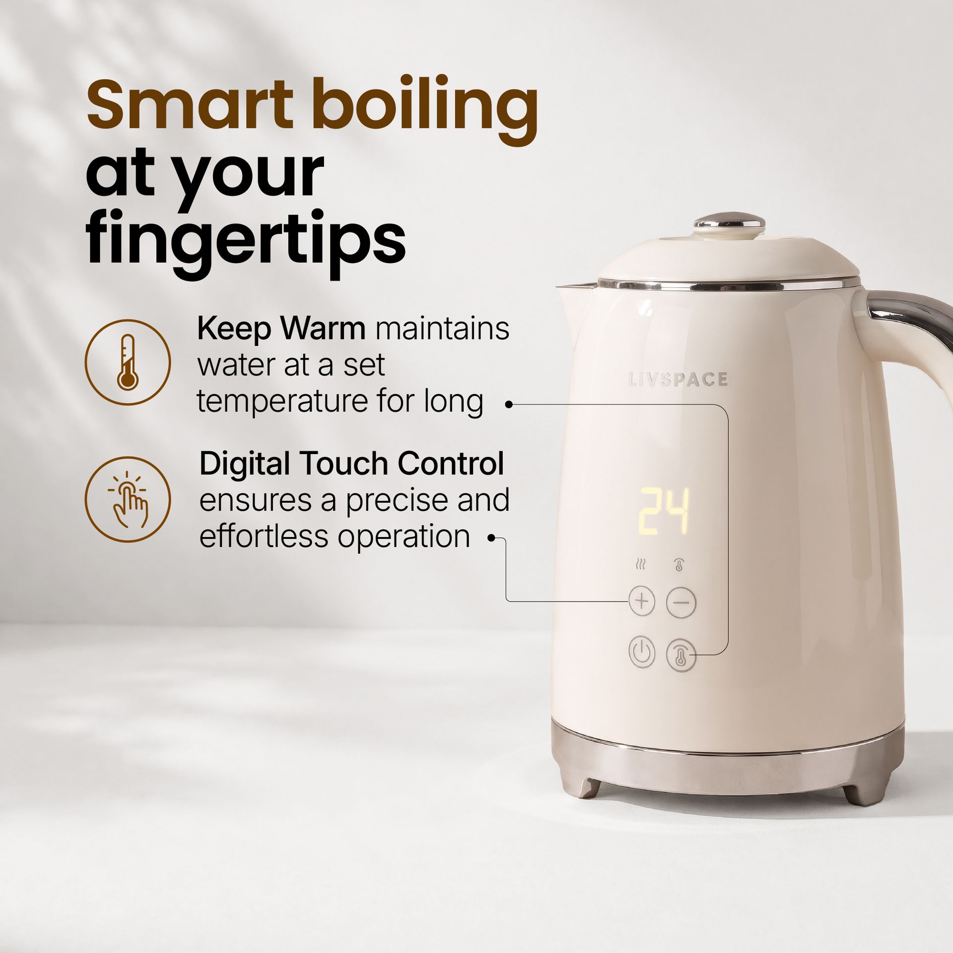 Livspace Digital Kettle 1 L - Ivory