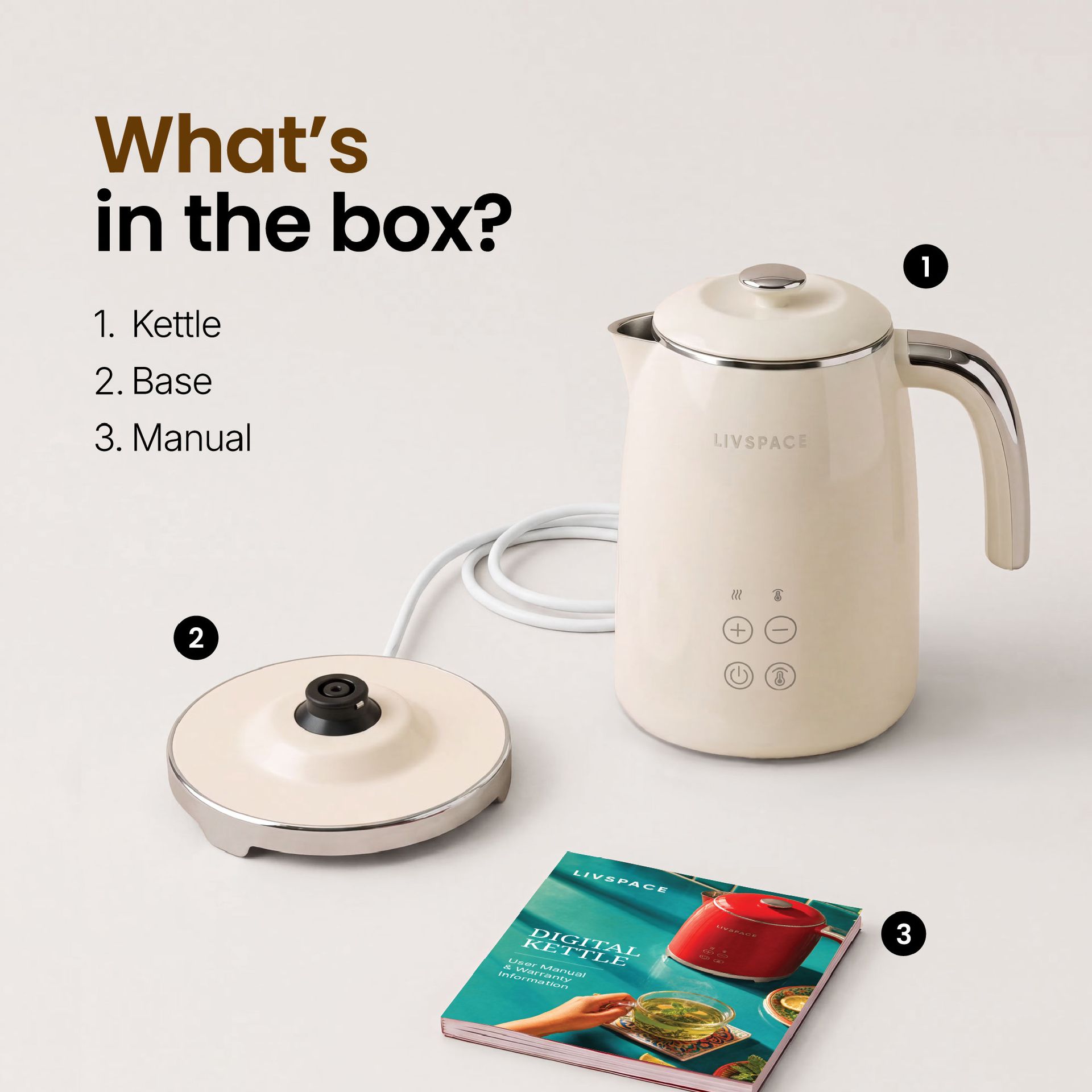 Livspace Digital Kettle 1 L - Ivory