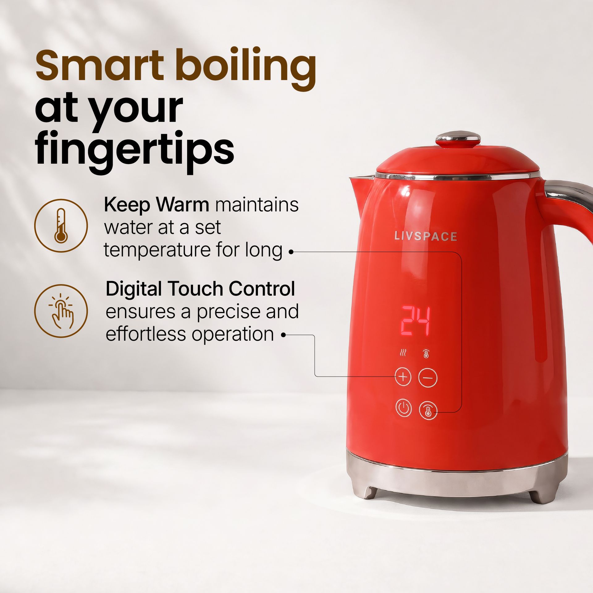 Livspace Digital Kettle 1 L - Red