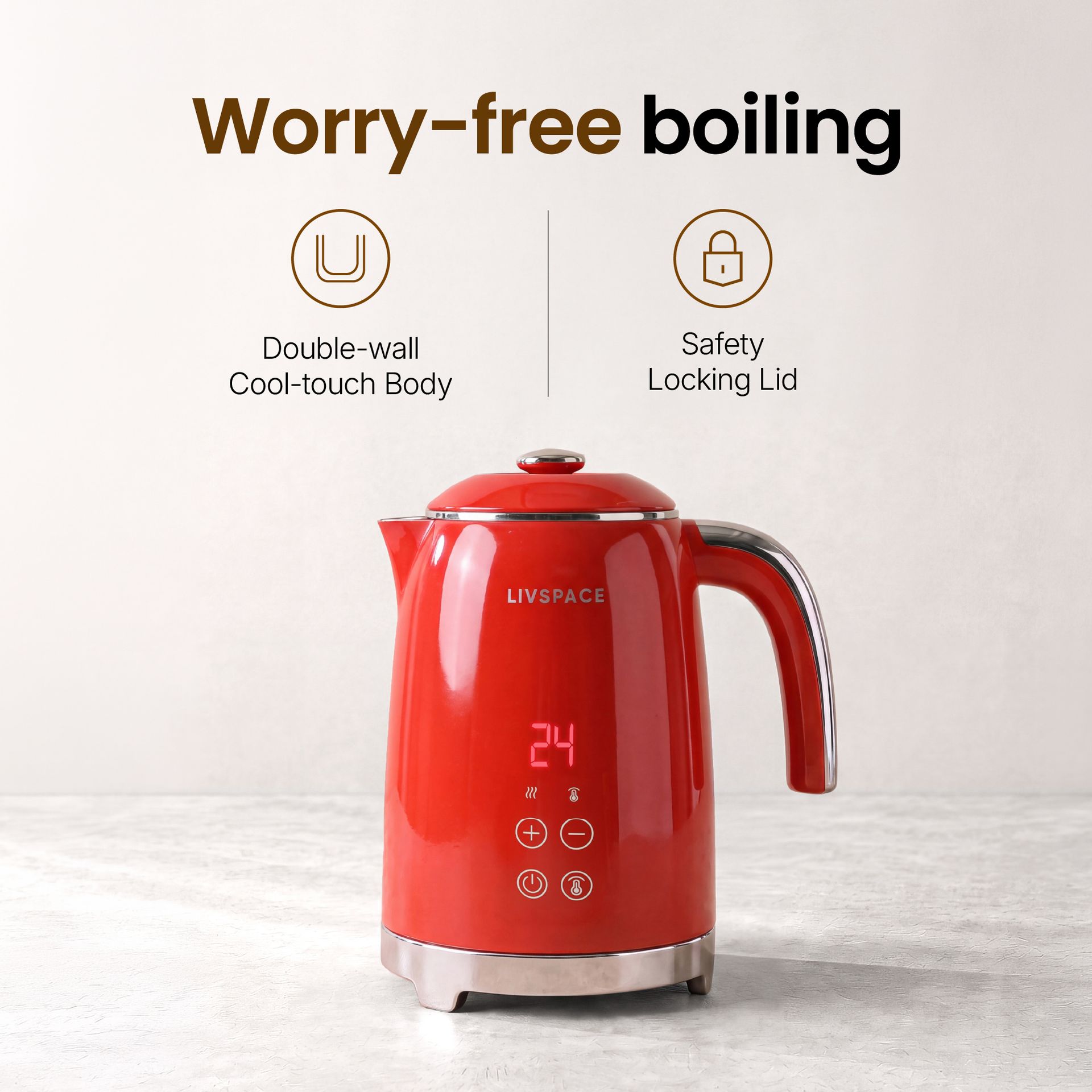 Livspace Digital Kettle 1 L - Red