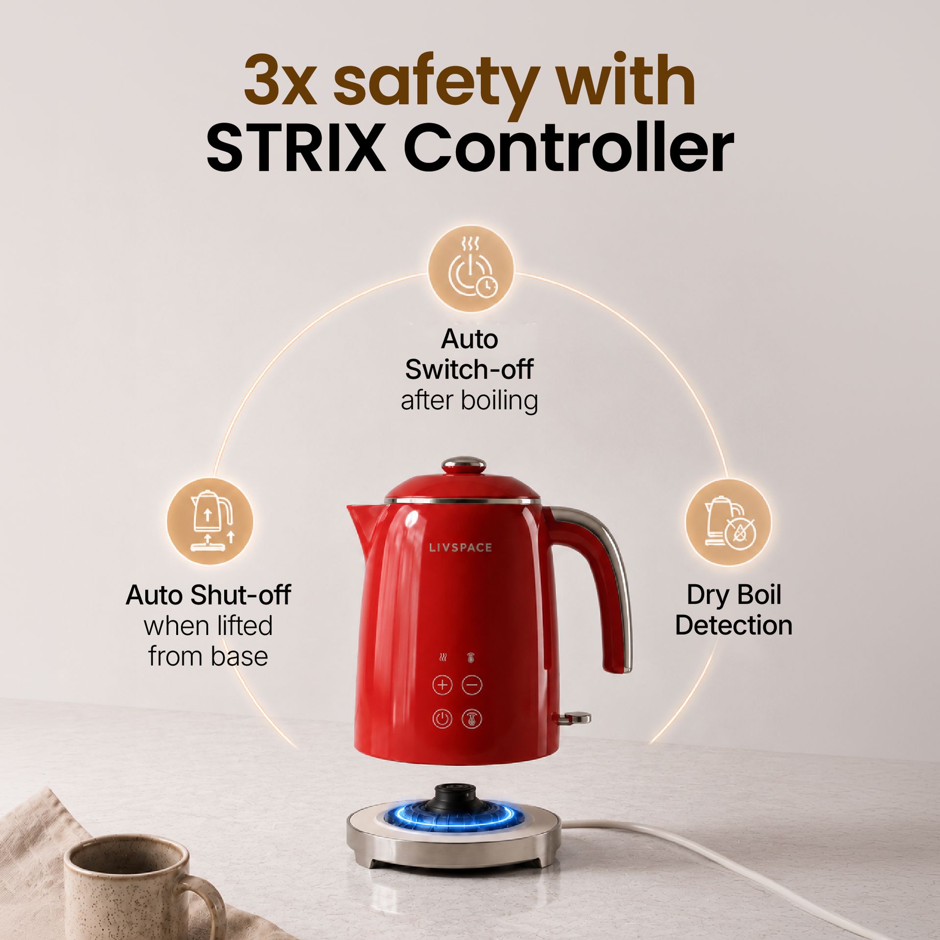 Livspace Digital Kettle 1 L - Red