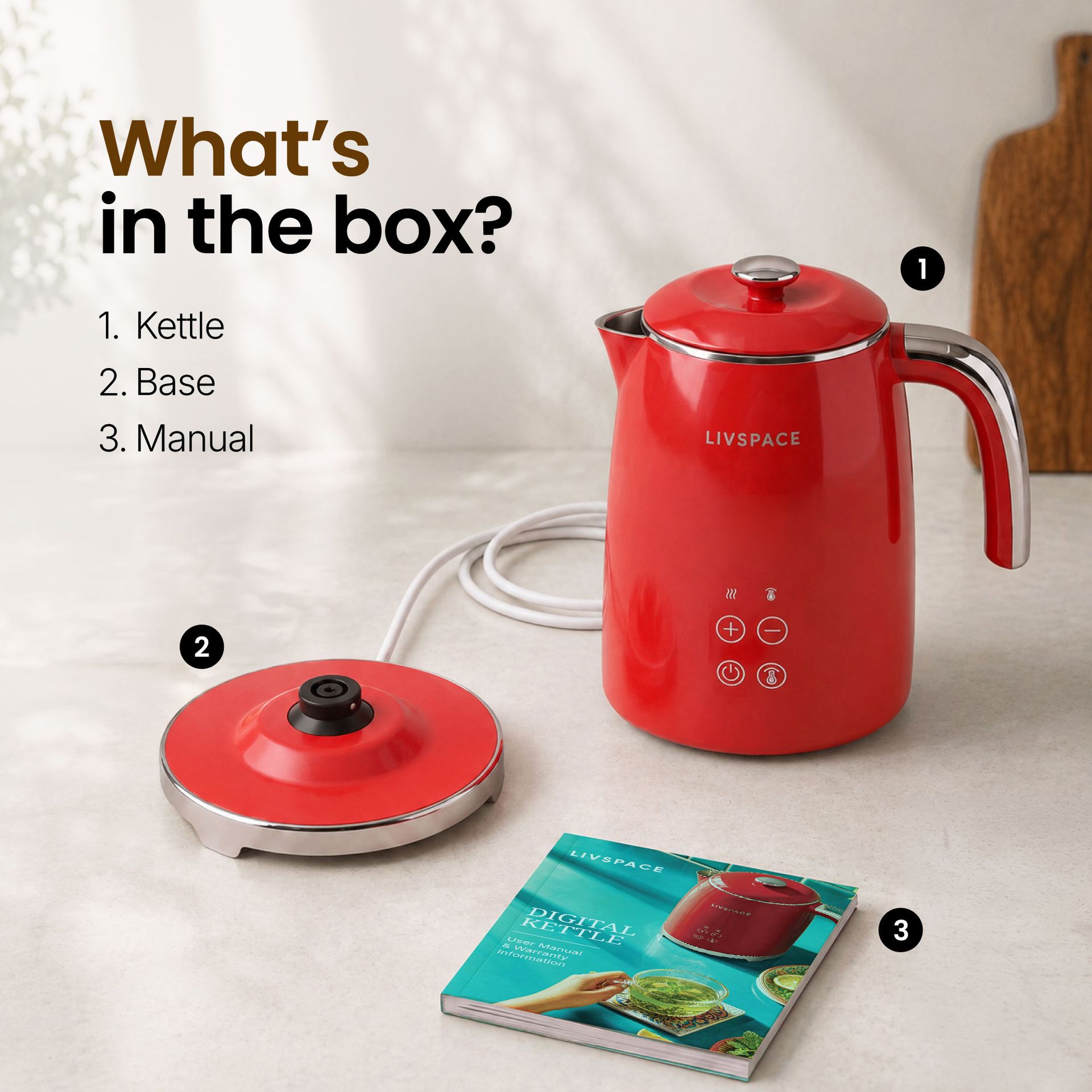 Livspace Digital Kettle 1 L - Red