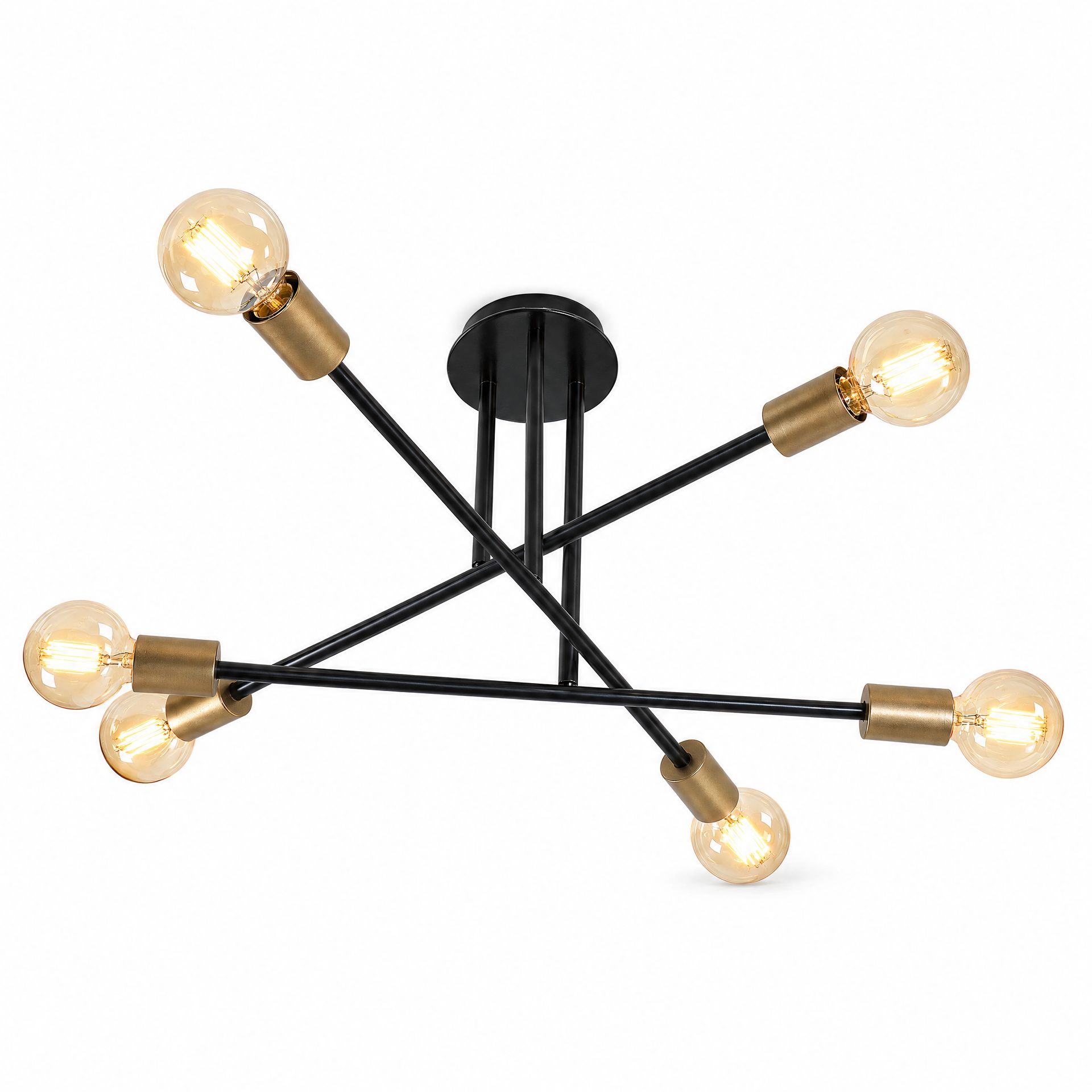 Livspace Kilda Black Metal Sputnik 6 Head Chandelier | Black