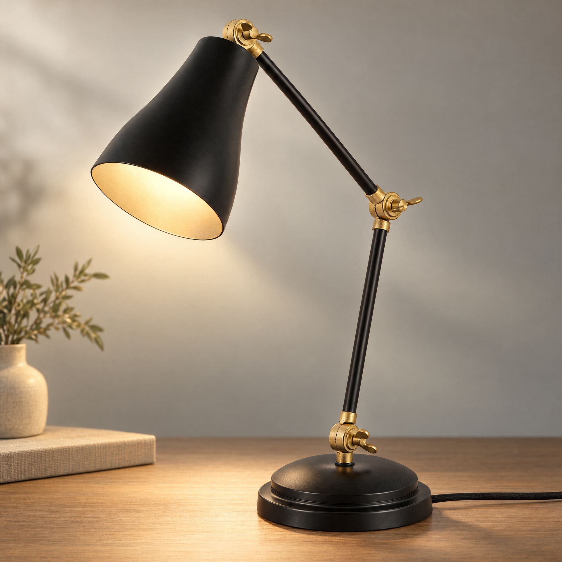 Livspace Leanne Ford Black Metal Study Lamp | Black Matt