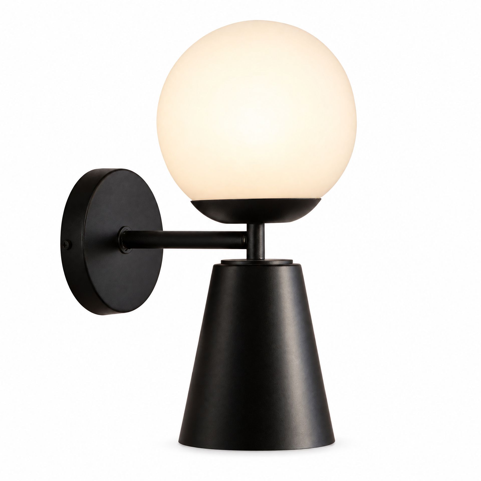 Livspace Mid Century Globe Black Wall Light | Matt Black