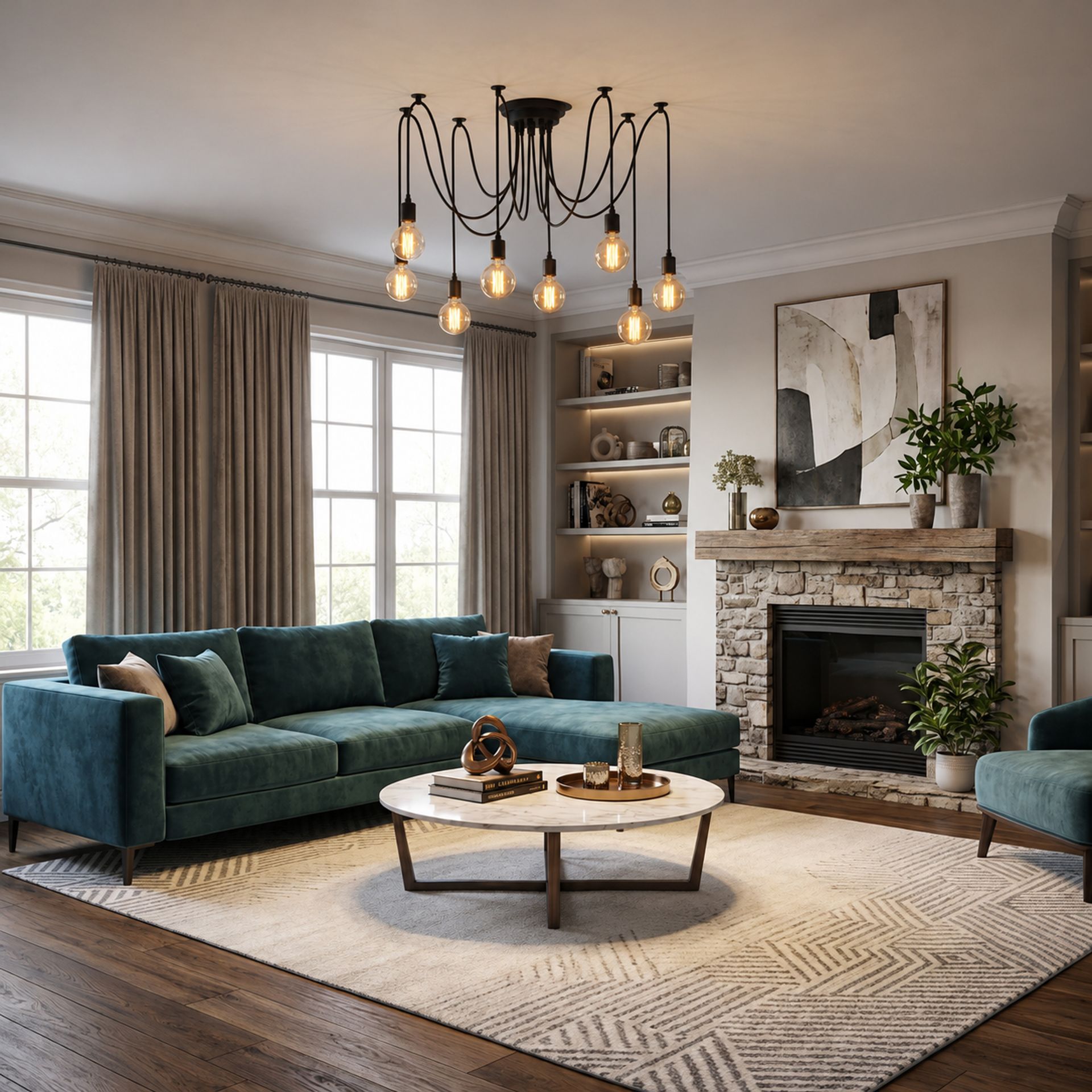 Livspace Modern 8 Bulb 8 Head Chandelier | Black