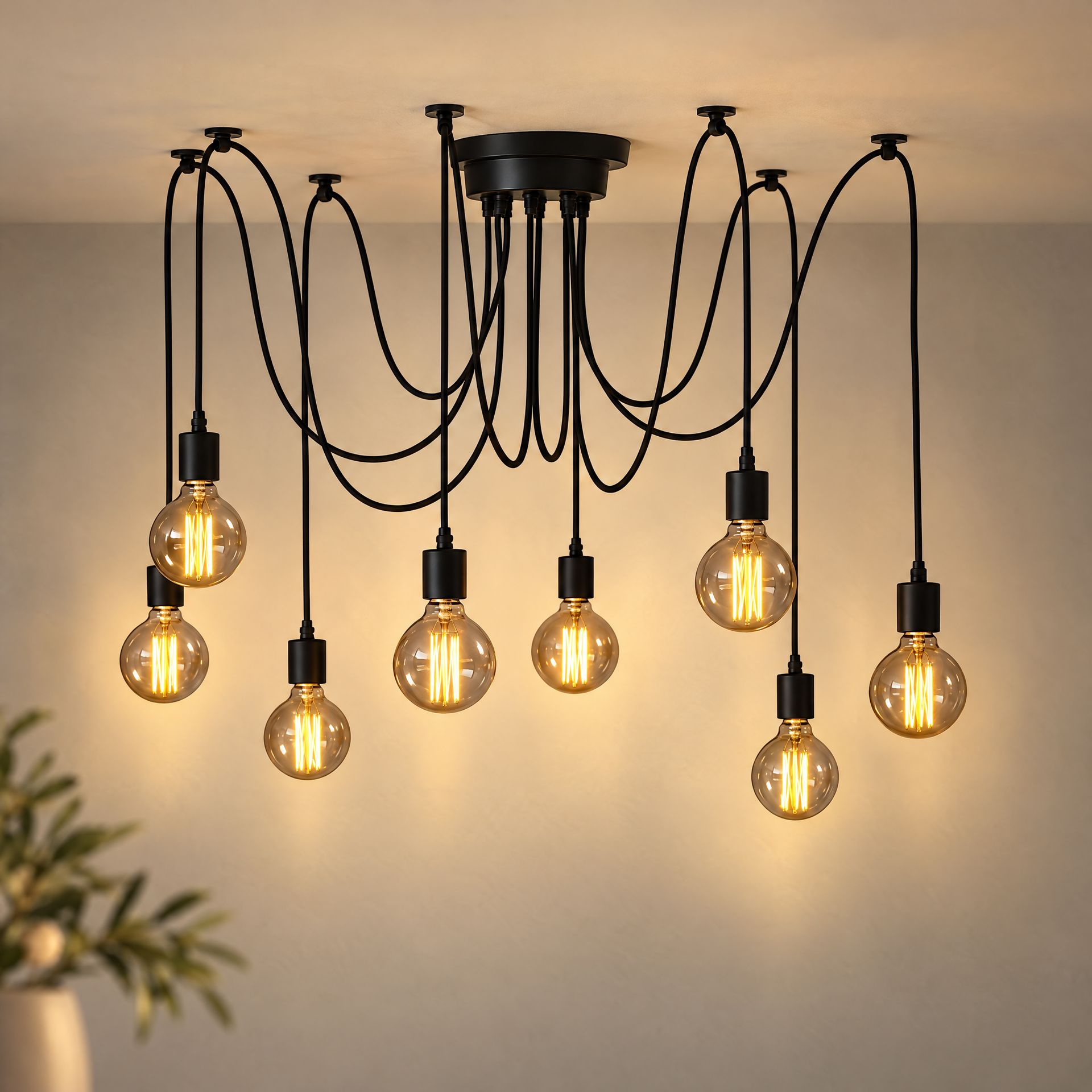 Livspace Modern 8 Bulb 8 Head Chandelier | Black